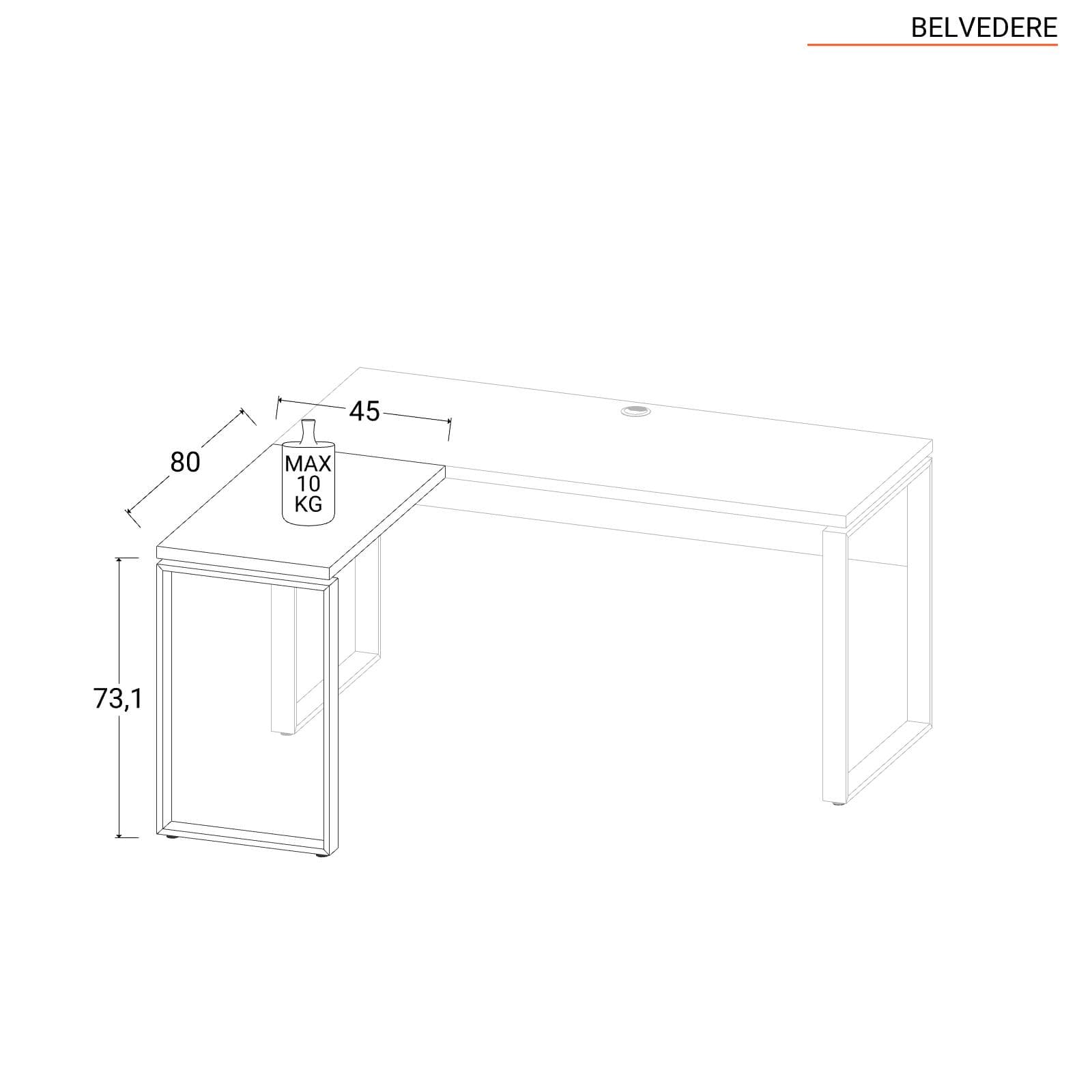 Scrivania angolare 150x140 cm in legno rovere western con passacavi e struttura in metallo - Belvedere