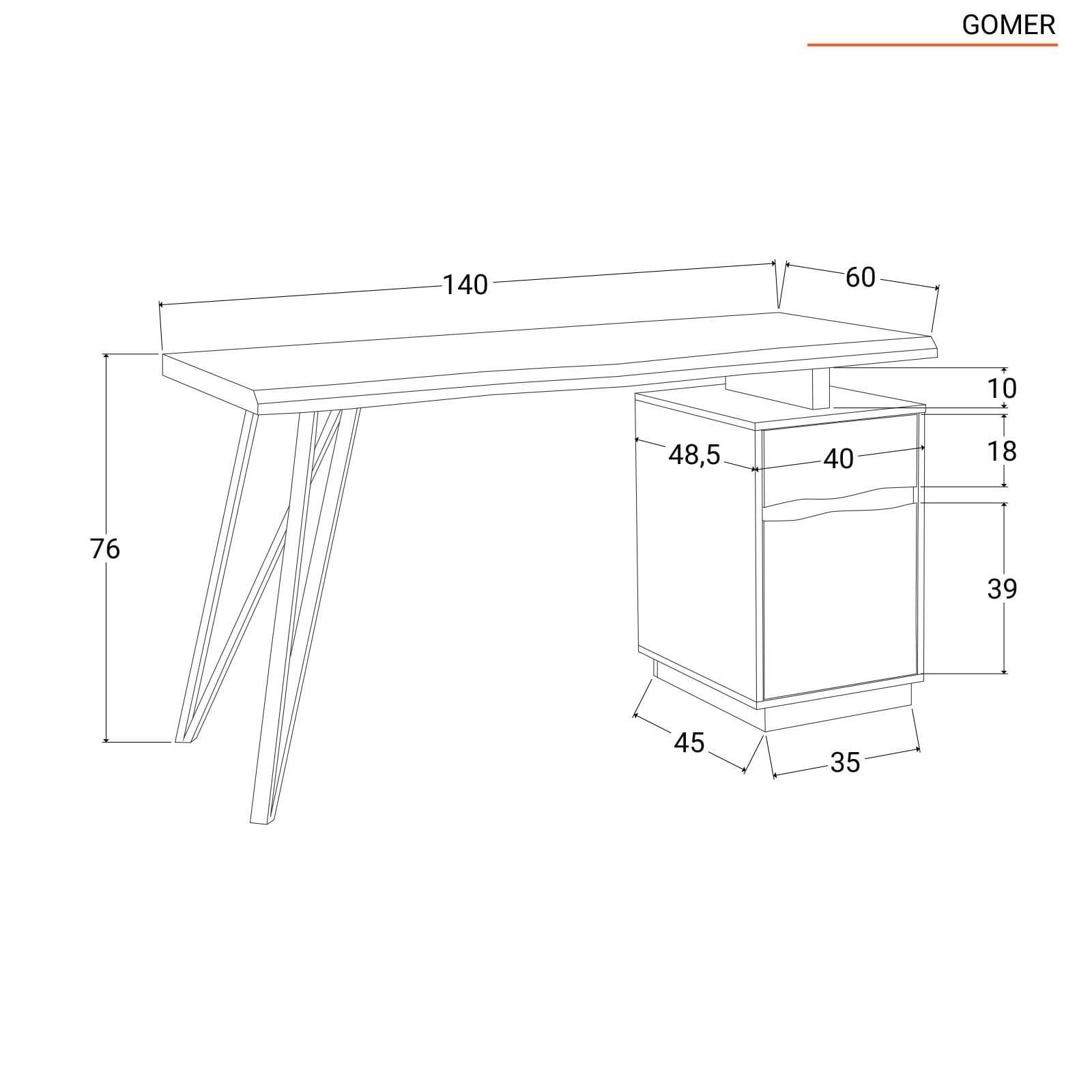 Scrivania 140x60 cm in legno scuro e gambe in acciaio nero con cassettiera integrata - Gomer