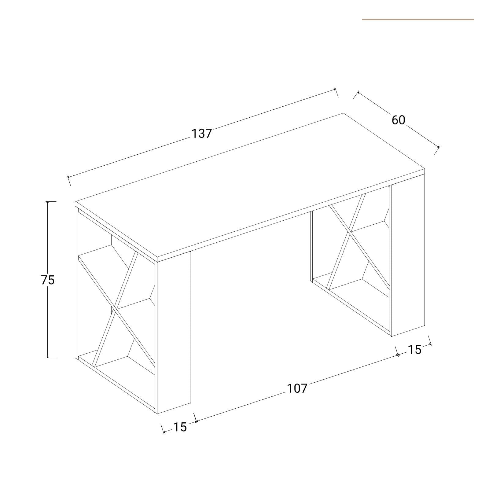 Scrivania 140x60 cm con top e ripiani laterali obliqui in legno bianco - Kantiko