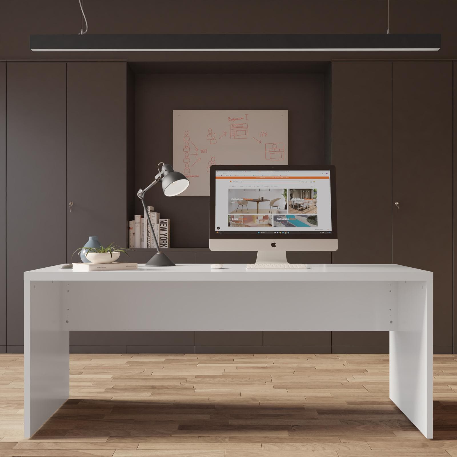 Scrivania 180x70 cm in legno bianco lucido con spessore top da 38 mm - Odense