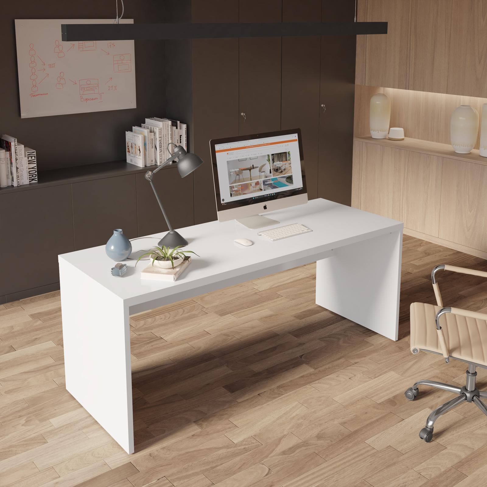 Scrivania 180x70 cm in legno bianco lucido con spessore top da 38 mm - Odense