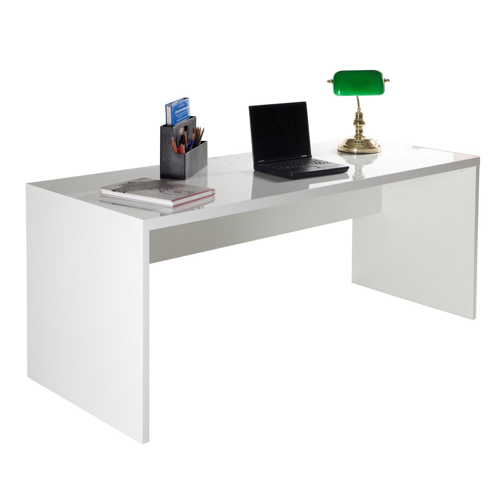 Scrivania 180x70 cm in legno bianco lucido con spessore top da 38 mm - Odense