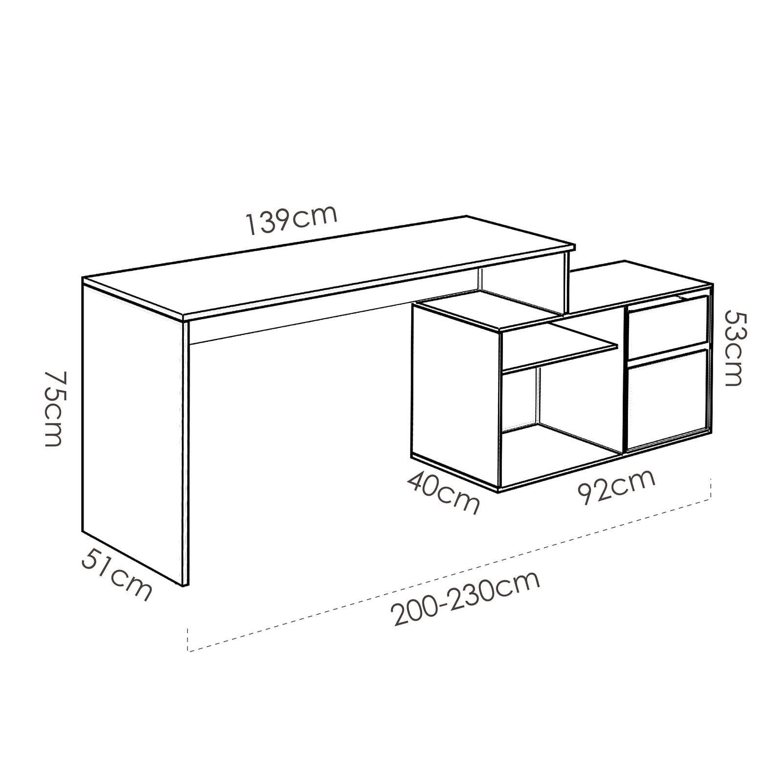 Scrivania reversibile 139x92 cm con mobile contenitore in legno bianco - Marnie