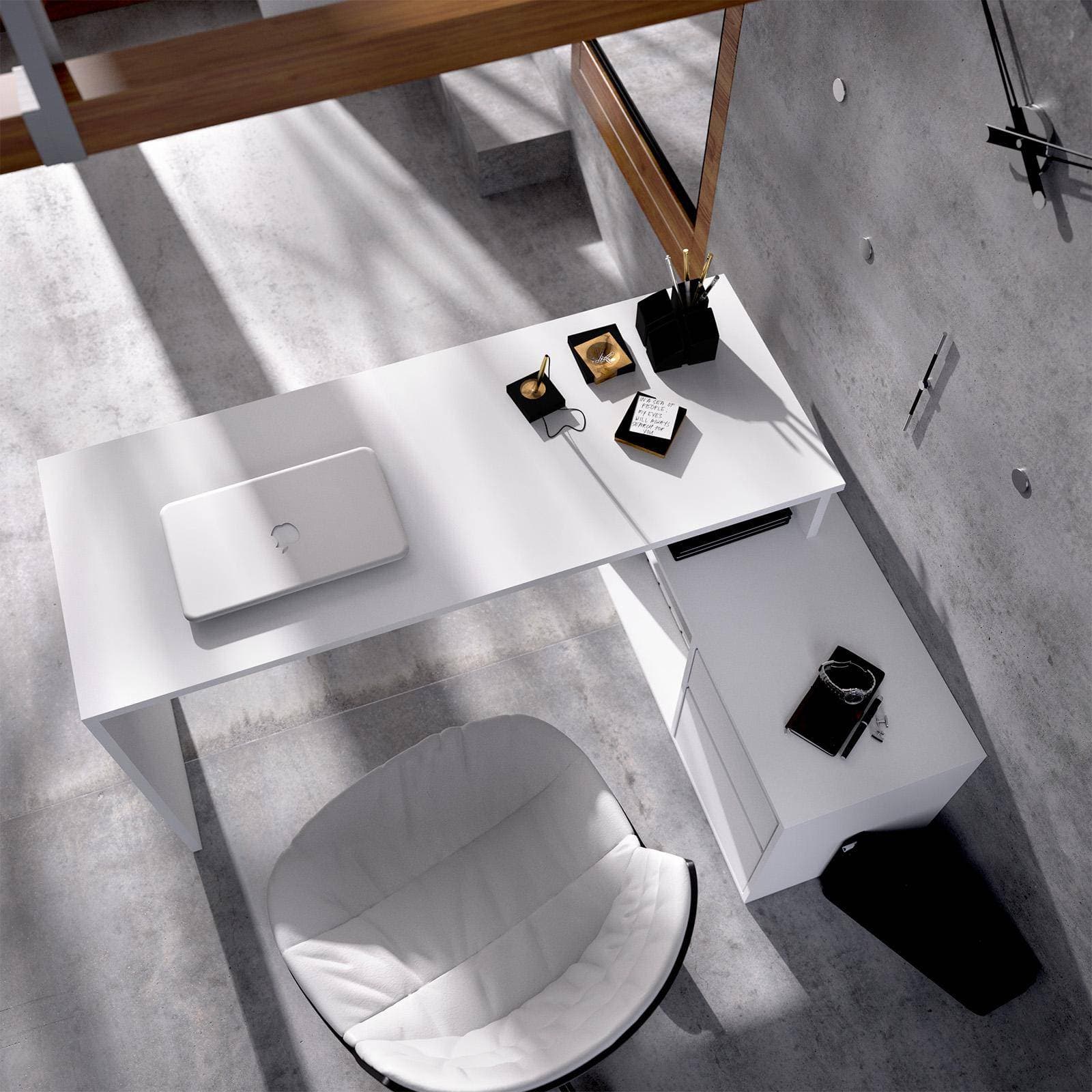 Scrivania reversibile 139x92 cm con mobile contenitore in legno bianco - Marnie