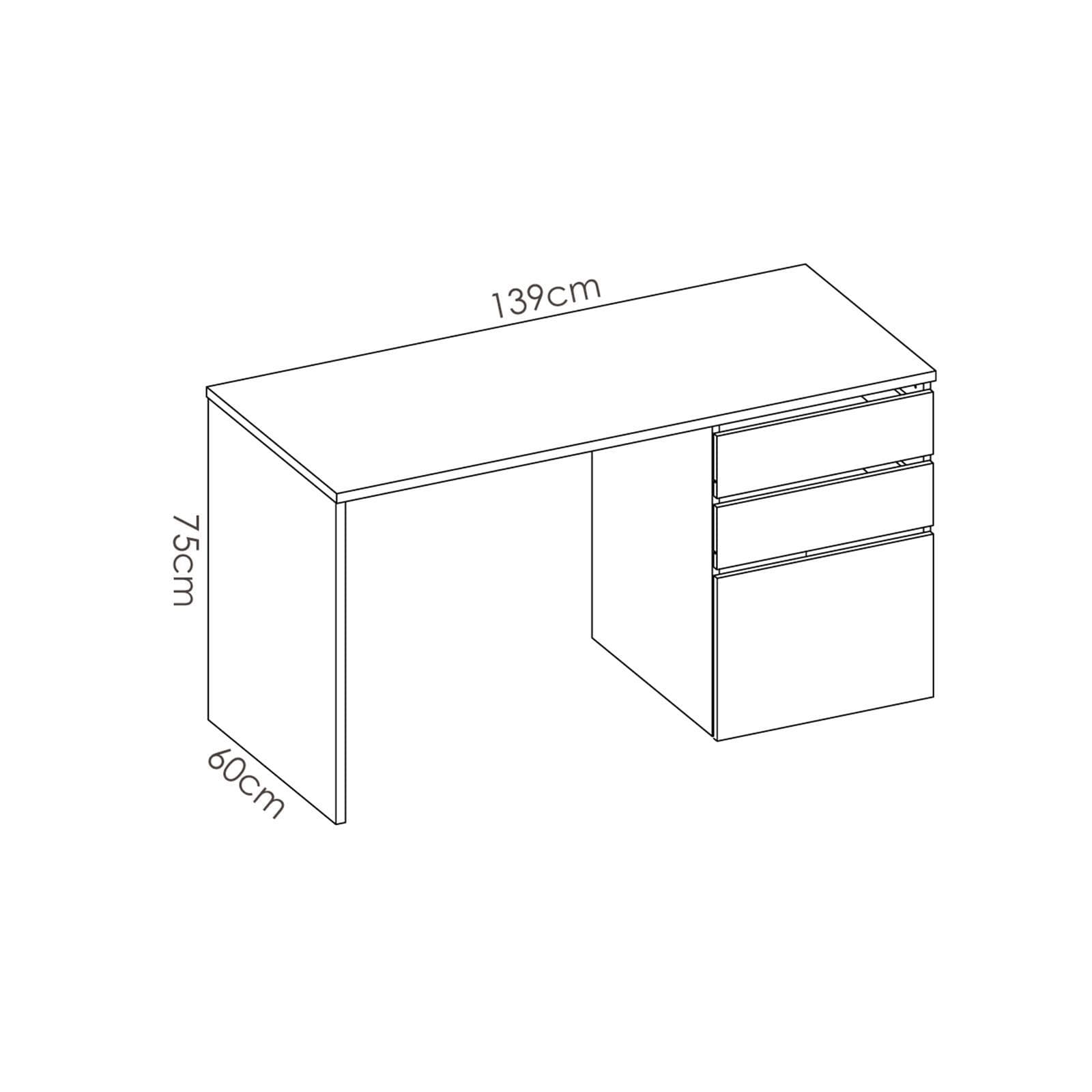 Scrivania 140x60 cm in legno bianco laccato opaco con anta e cassetti reversibili - Mila