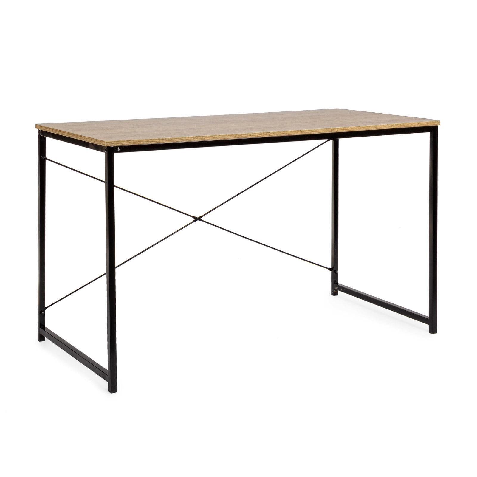Scrivania 120x60 cm con top in legno rovere chiaro e struttura in acciaio nero - Duke