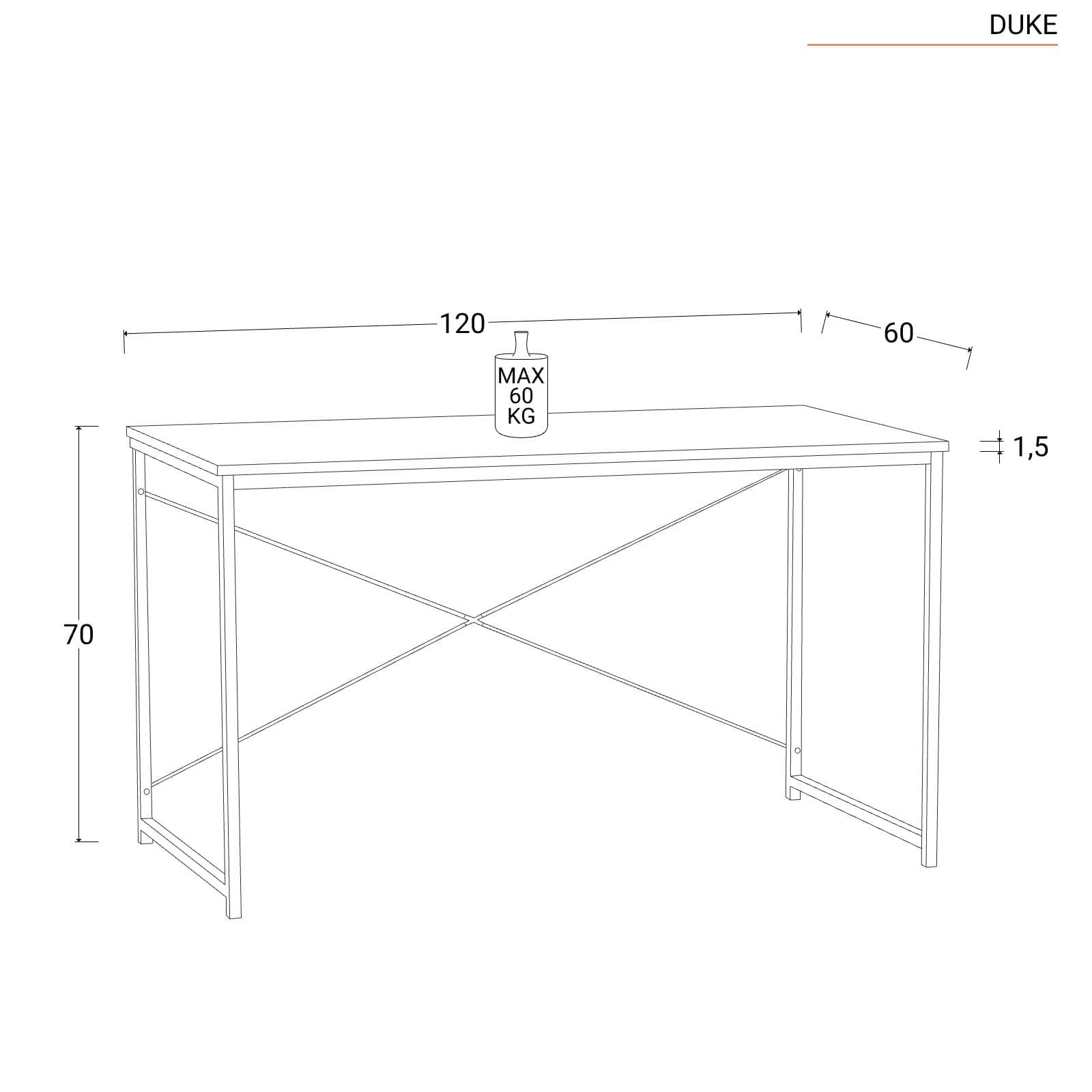 Scrivania 120x60 cm con top in legno rovere chiaro e struttura in acciaio nero - Duke