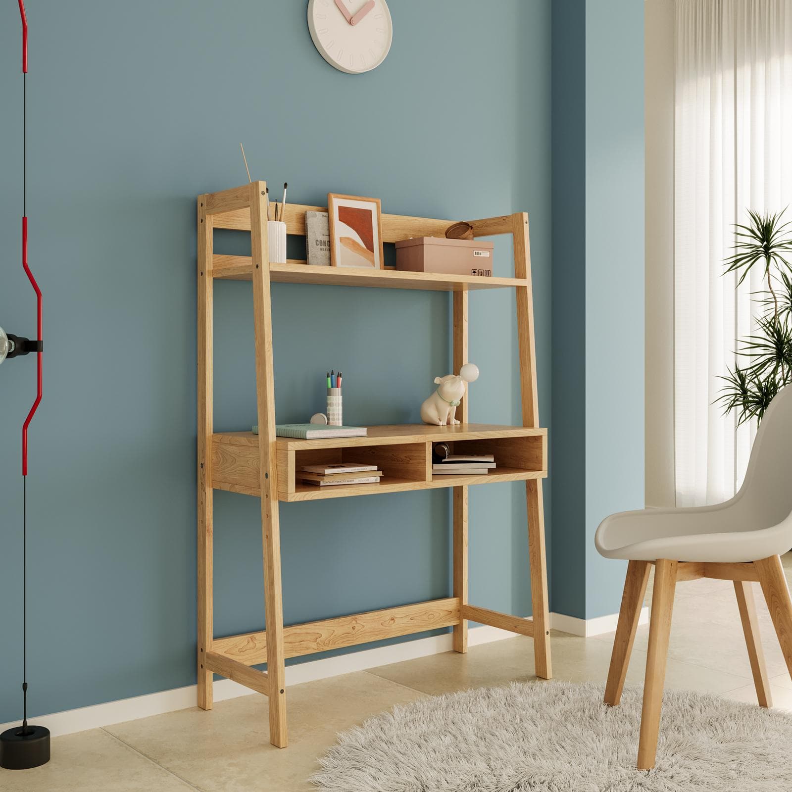 Scrivania regolabile per bambini 90x132h cm in legno naturale con 2 vani - Lollipop