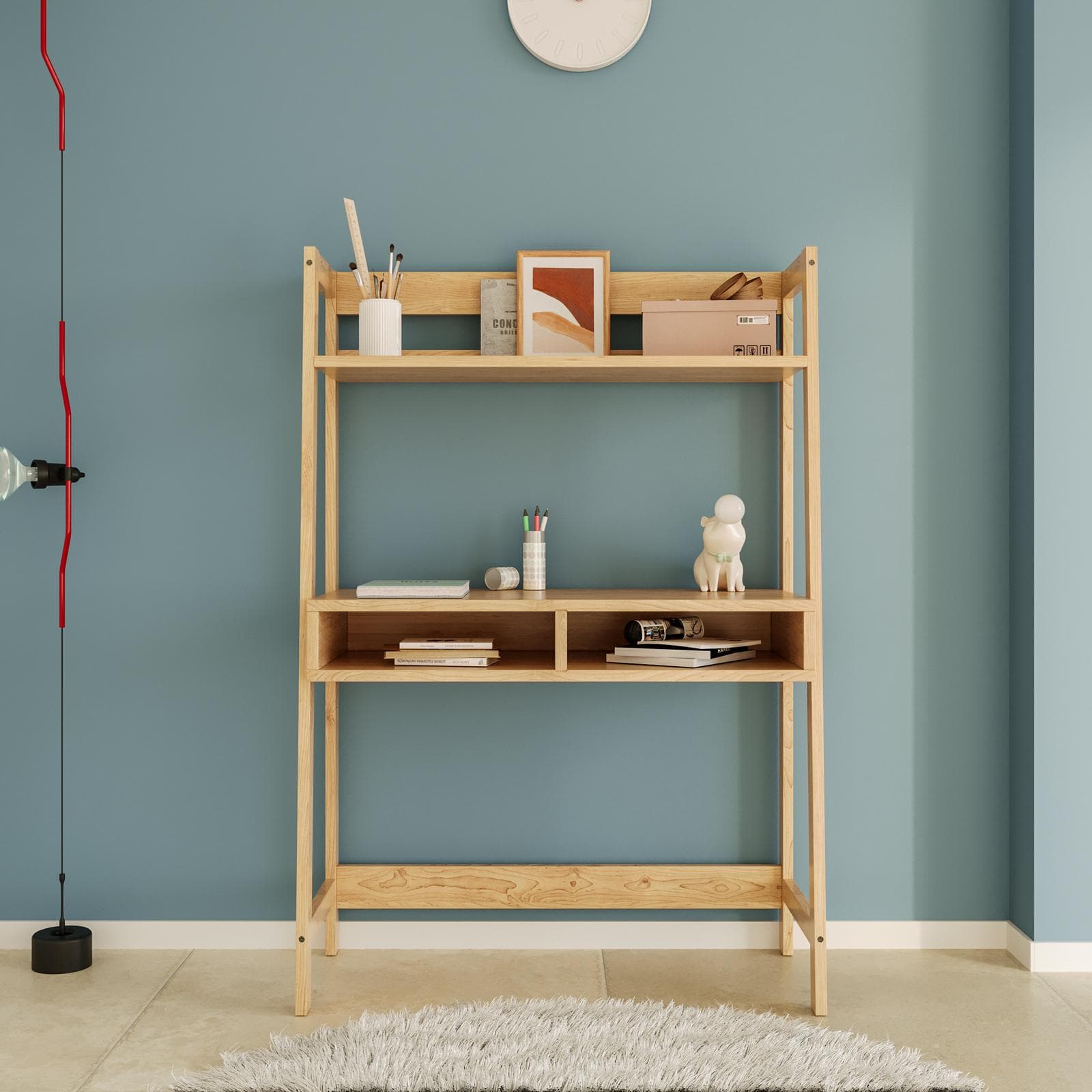Scrivania regolabile per bambini 90x132h cm in legno naturale con 2 vani - Lollipop