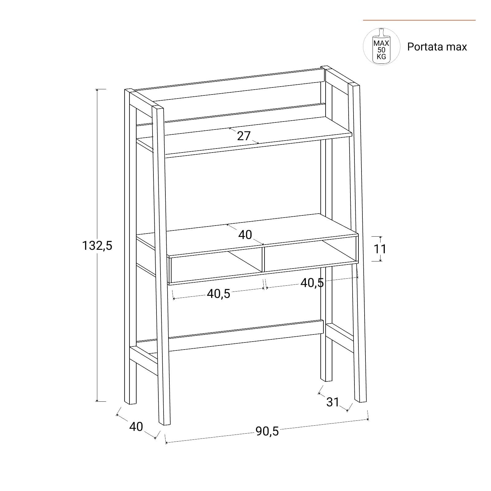Scrivania regolabile per bambini 90x132h cm in legno naturale con 2 vani - Lollipop