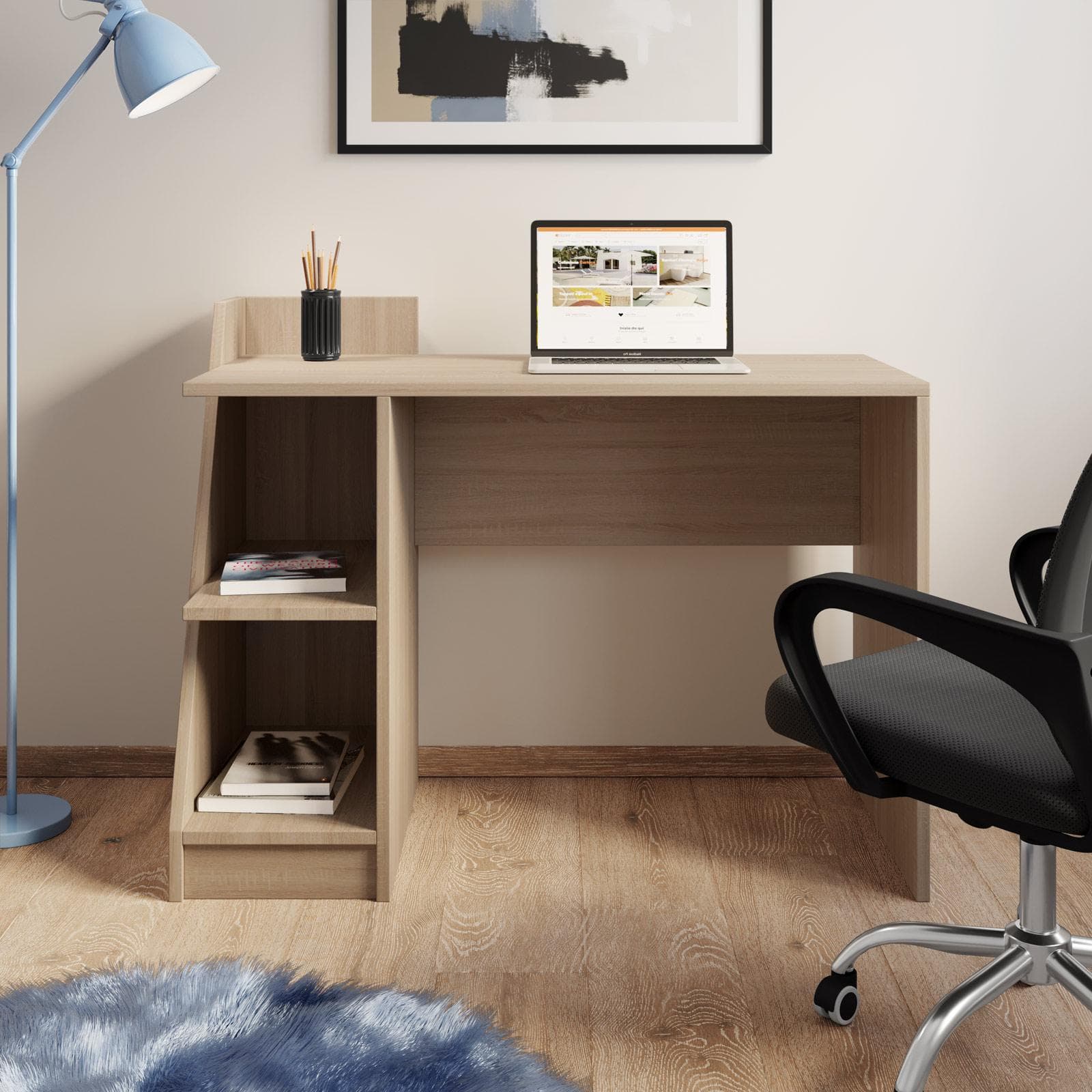 Scrivania 110x50 cm in legno rovere sonoma con vani contenitori - Saetta