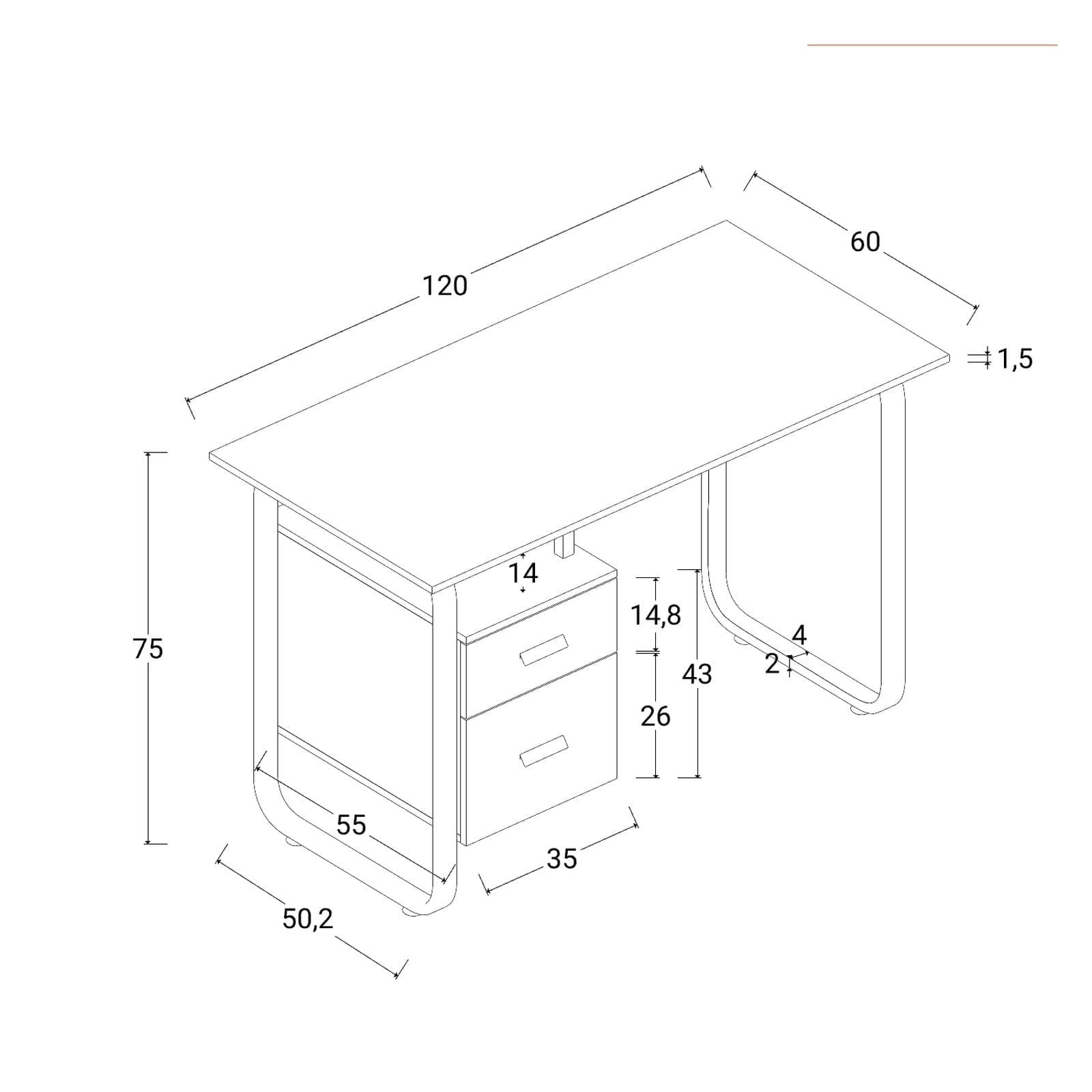 Scrivania 120x60 cm in legno e acciaio nero con cassettiera integrata - Franz