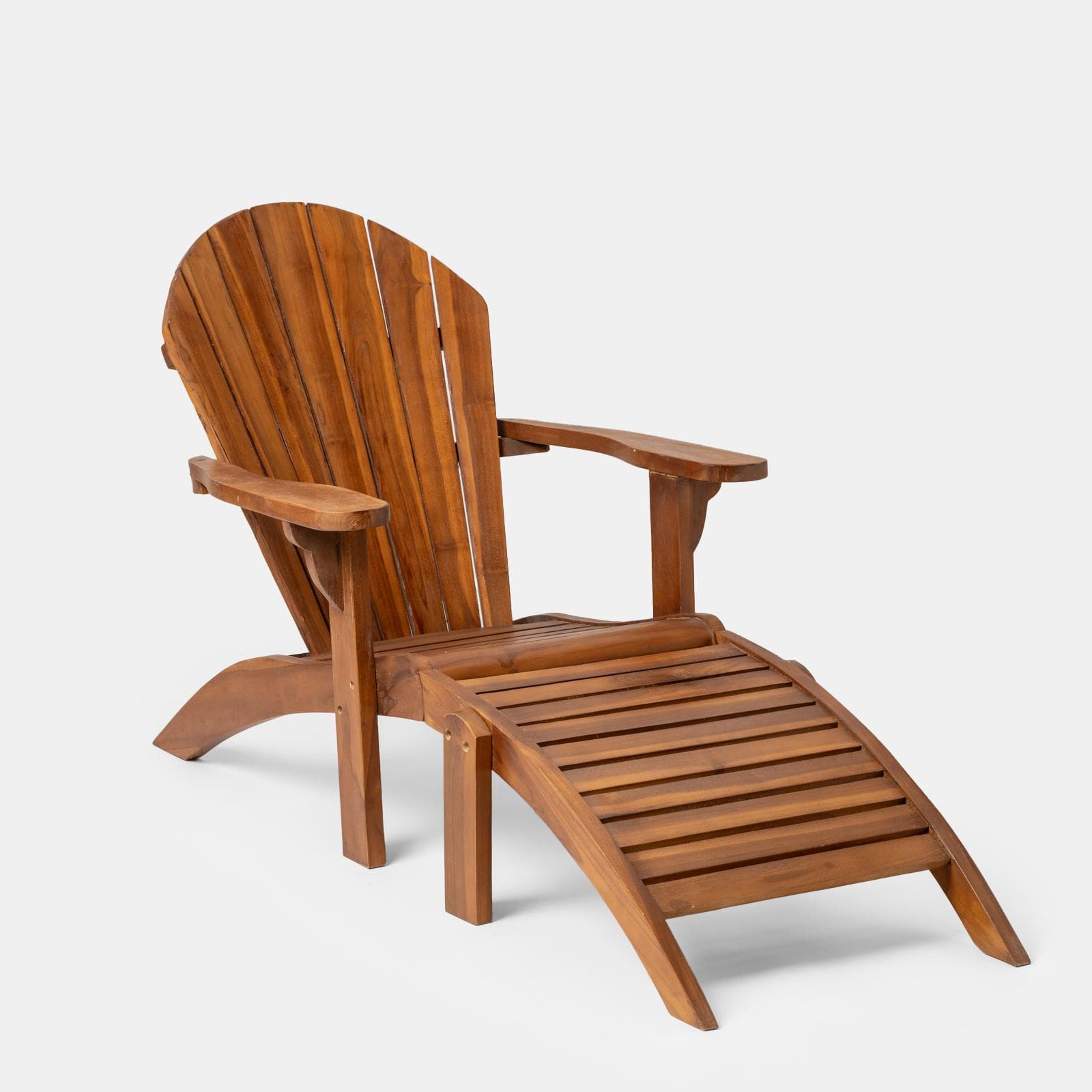 Sdraio da giardino in legno di teak con schienale a ventaglio e poggiapiedi - Louis