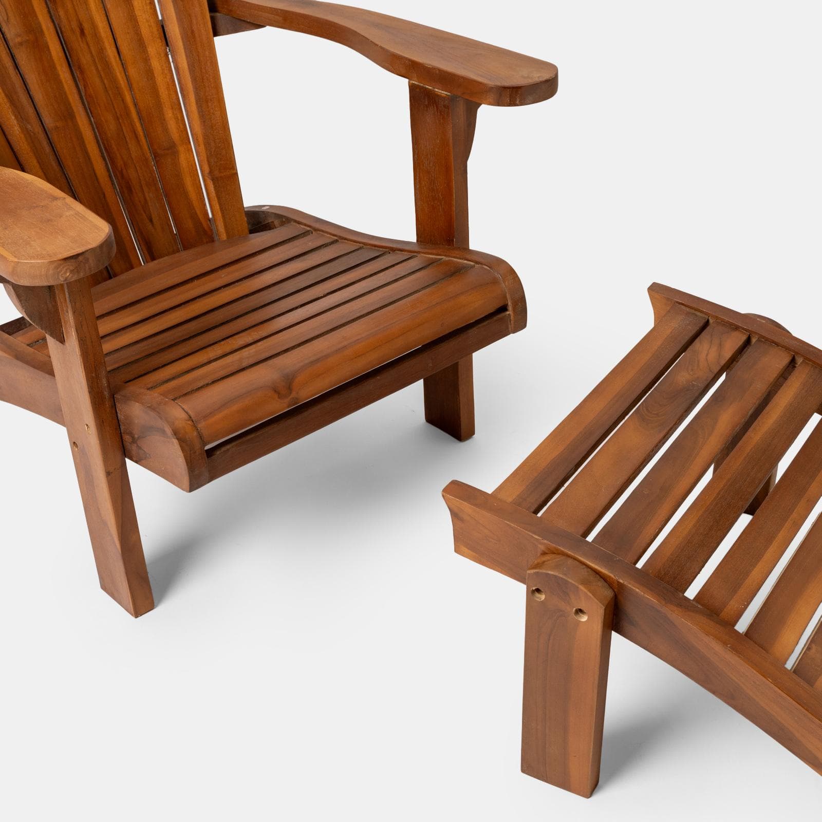 Sdraio da giardino in legno di teak con schienale a ventaglio e poggiapiedi - Louis