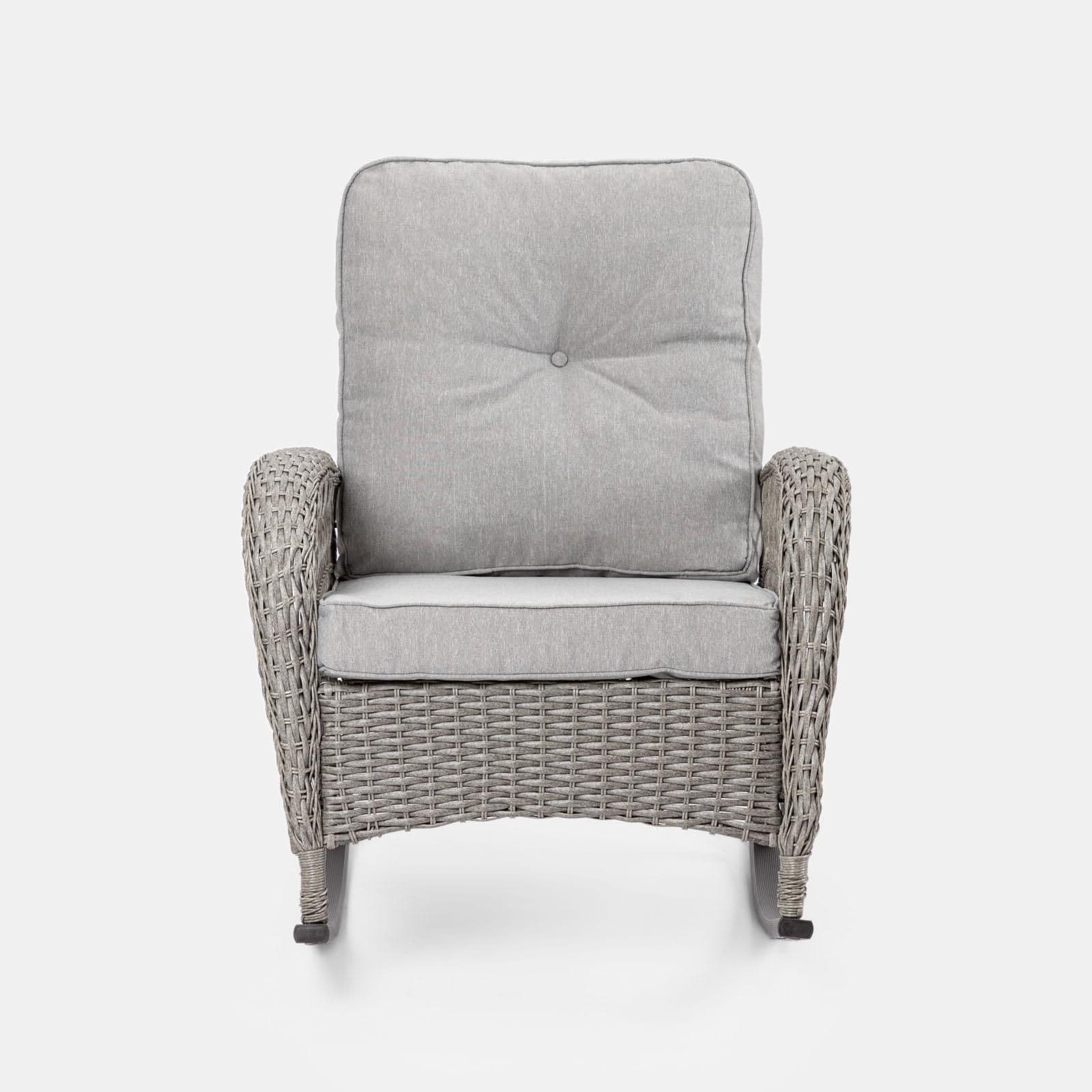 Sedia a dondolo in polyrattan grigio con cuscino grigio - Irmas