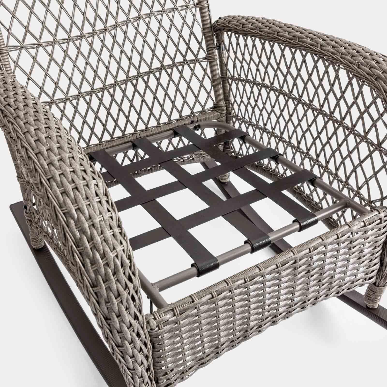 Sedia a dondolo in polyrattan grigio con cuscino grigio - Irmas