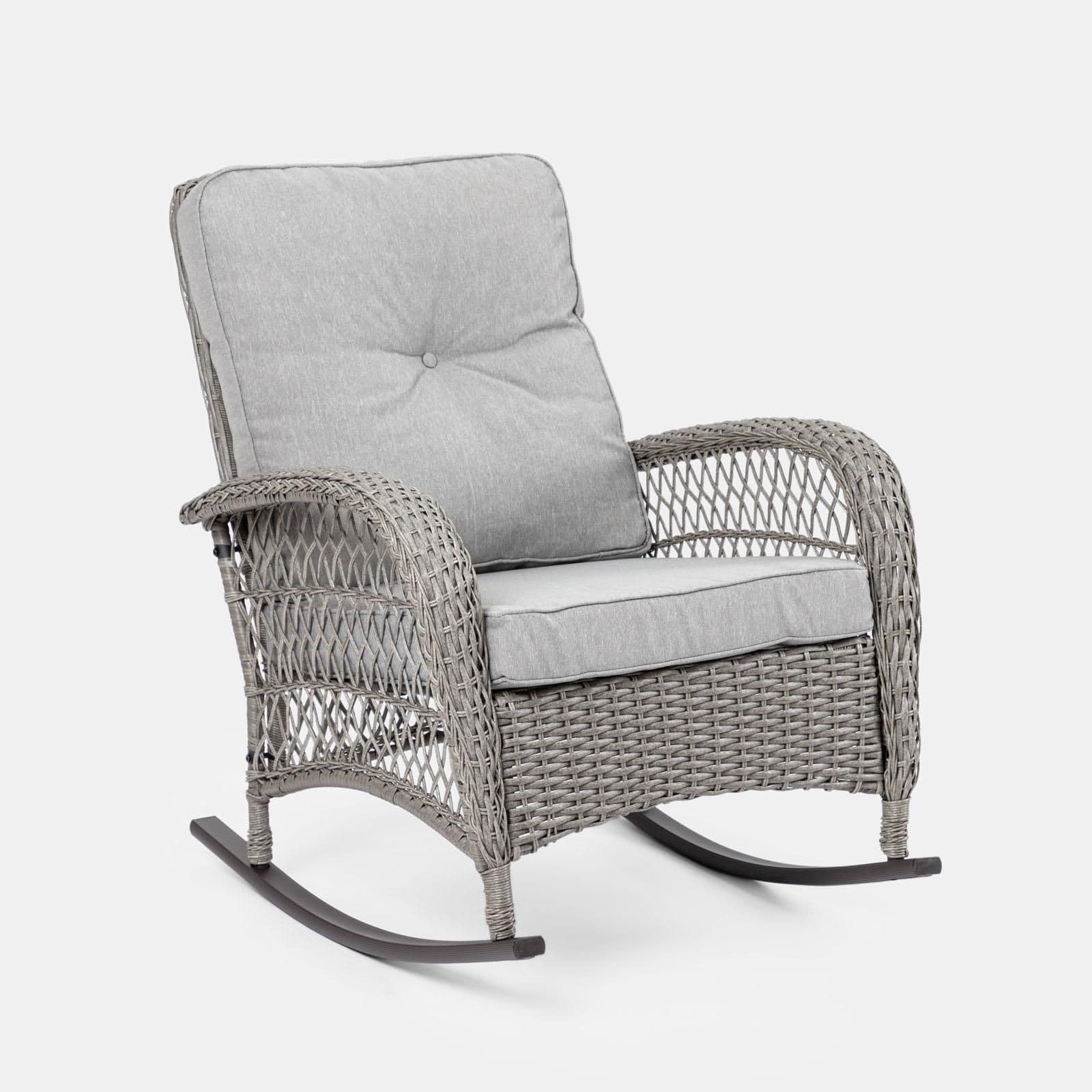 Sedia a dondolo in polyrattan grigio con cuscino grigio - Irmas