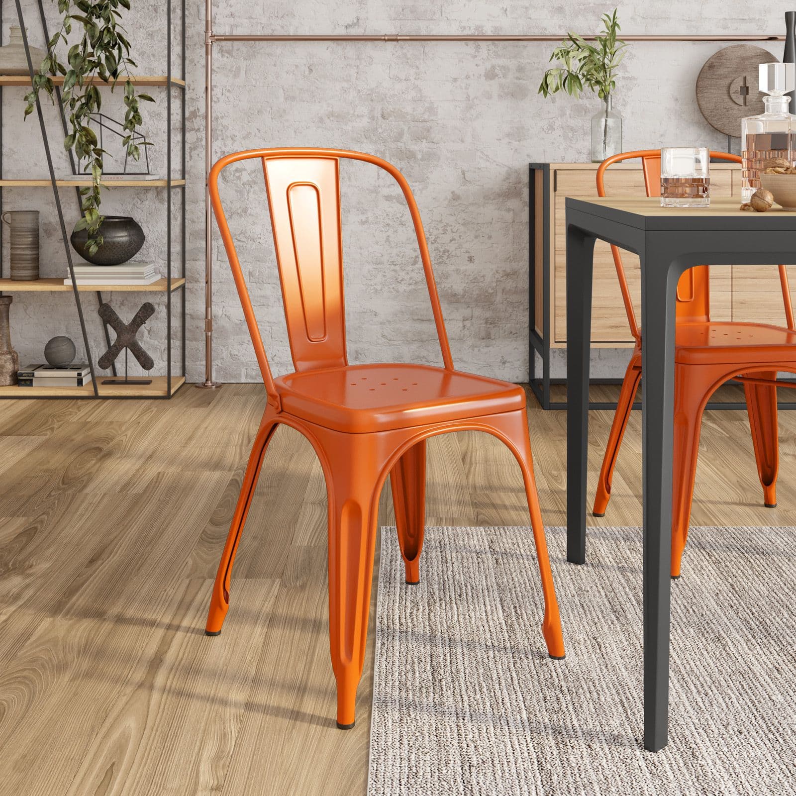 Sedia impilabile stile industrial in metallo arancione - Farley