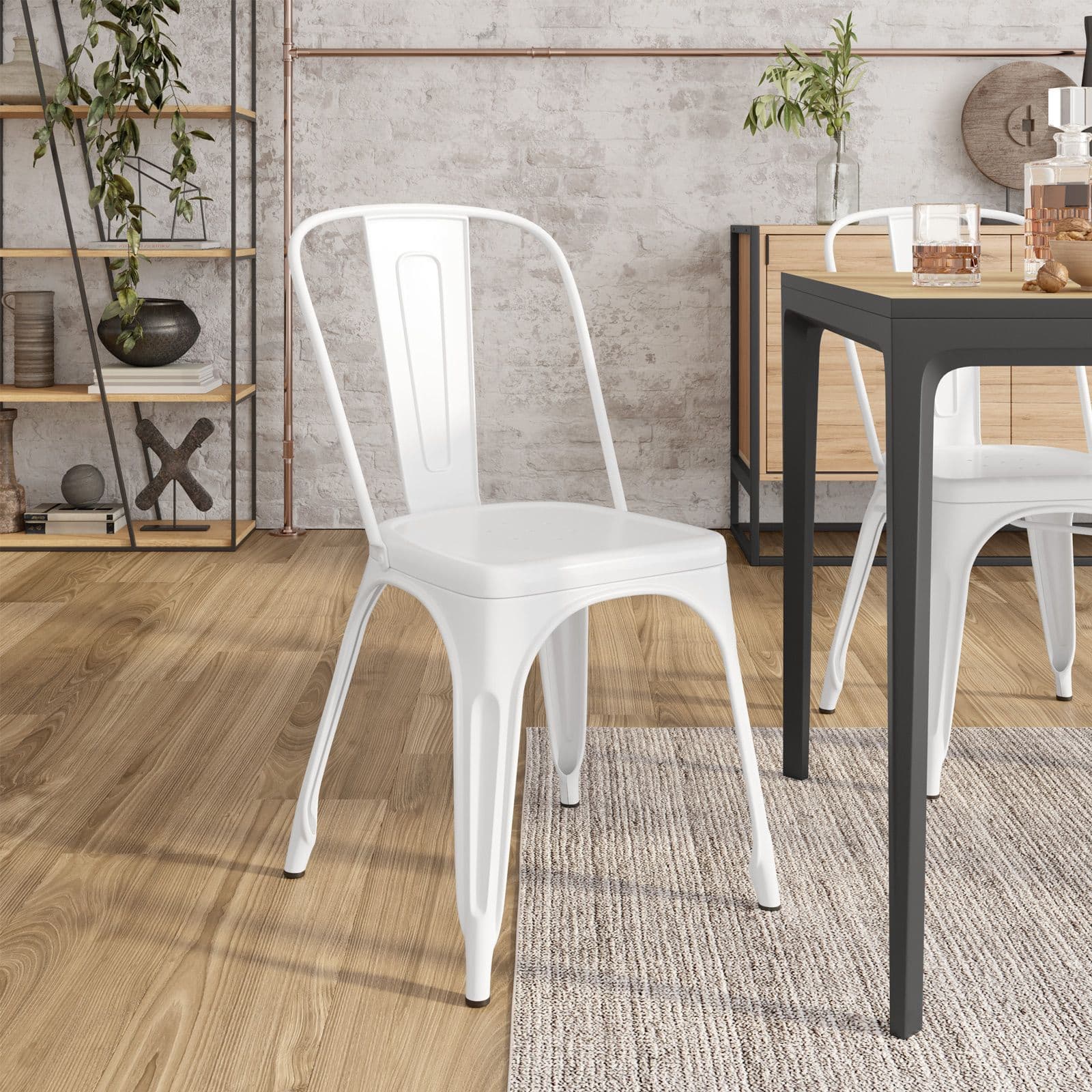 Sedia impilabile stile industrial in metallo bianco - Farley