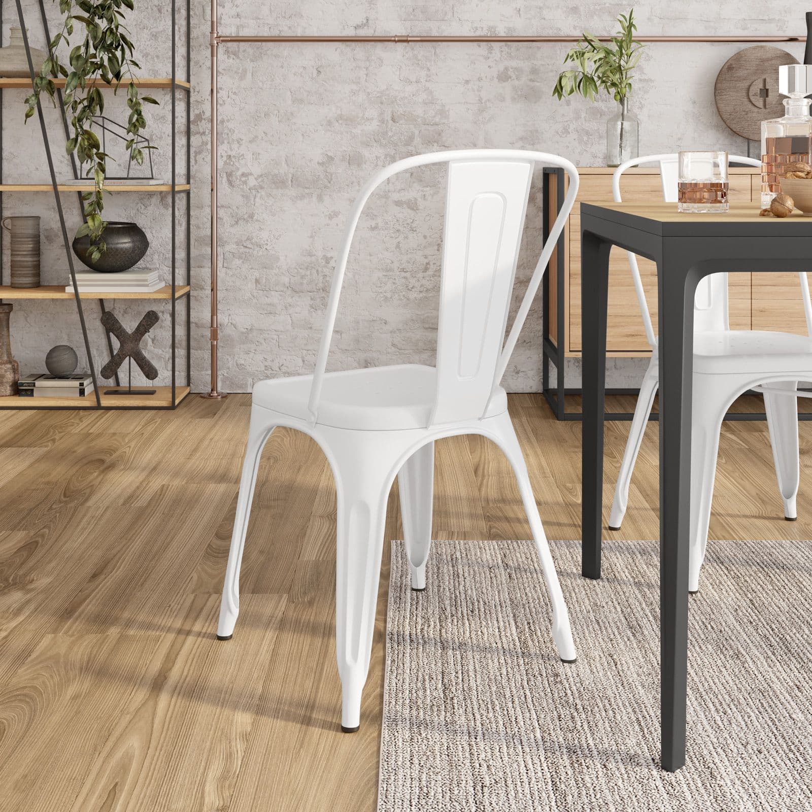 Sedia impilabile stile industrial in metallo bianco - Farley