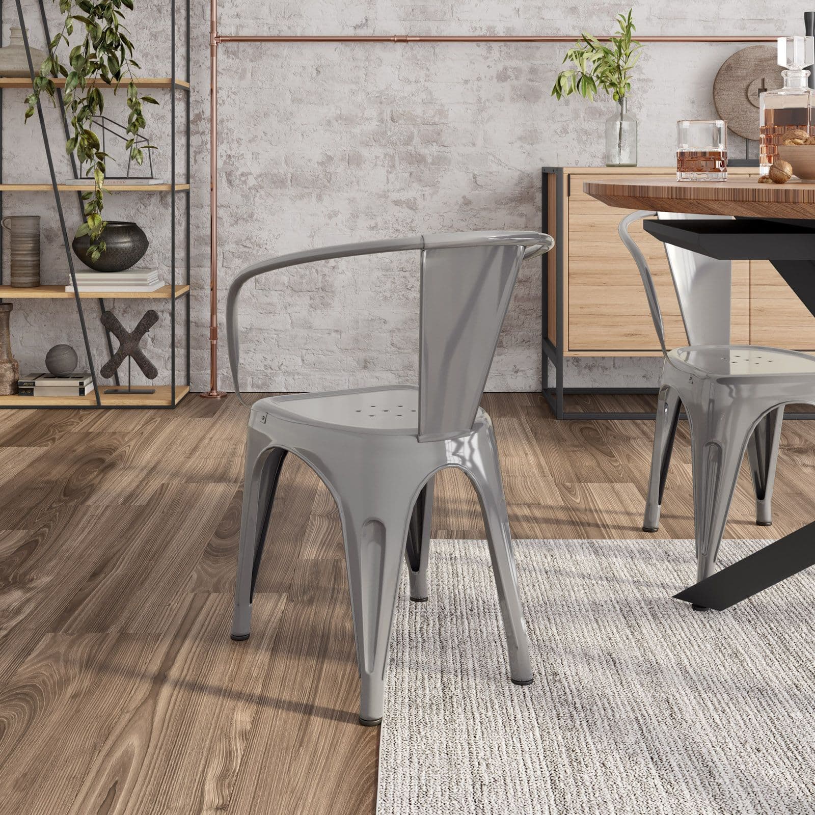 Sedia con braccioli impilabile stile industrial in metallo grigio - Farley