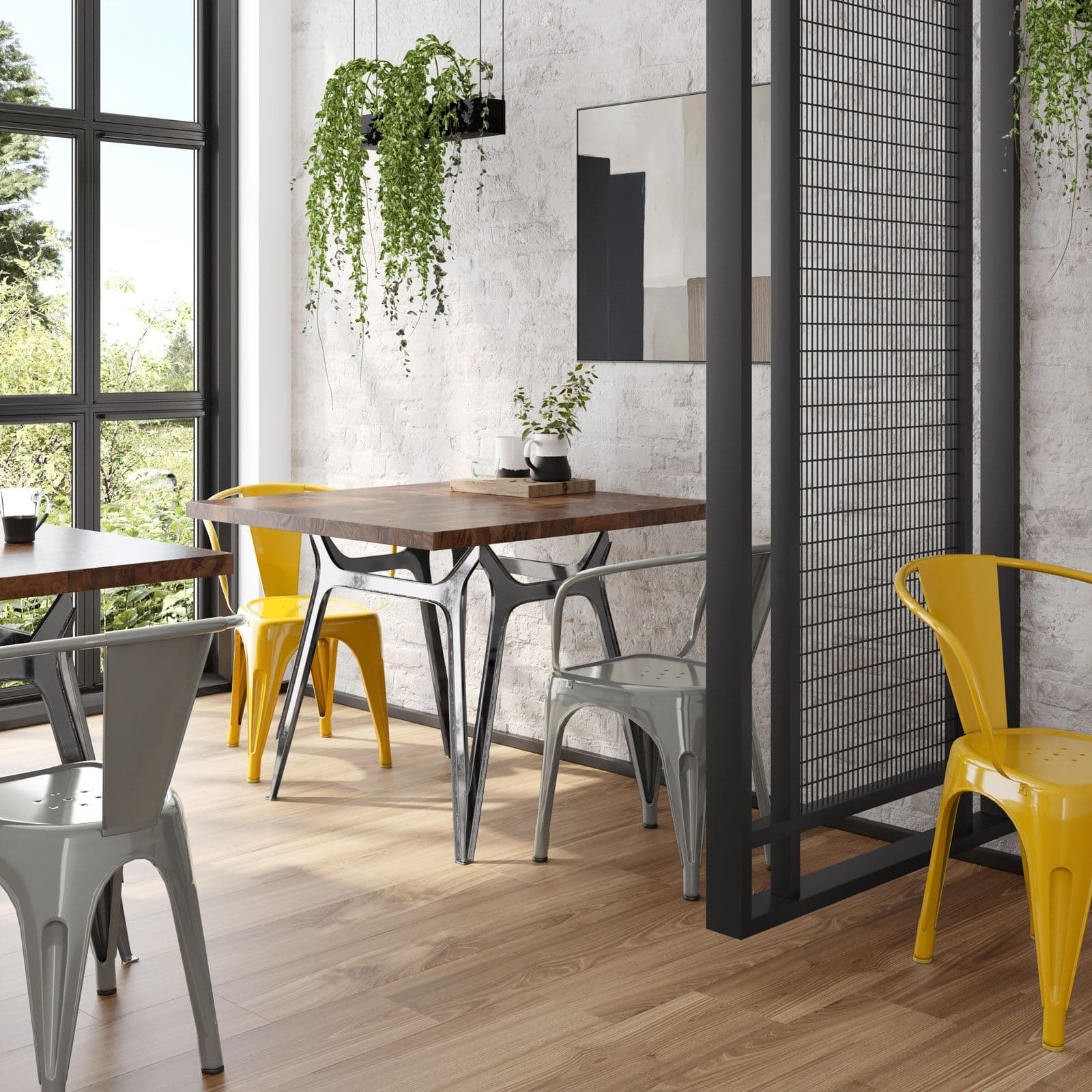 Sedia con braccioli impilabile stile industrial in metallo grigio - Farley