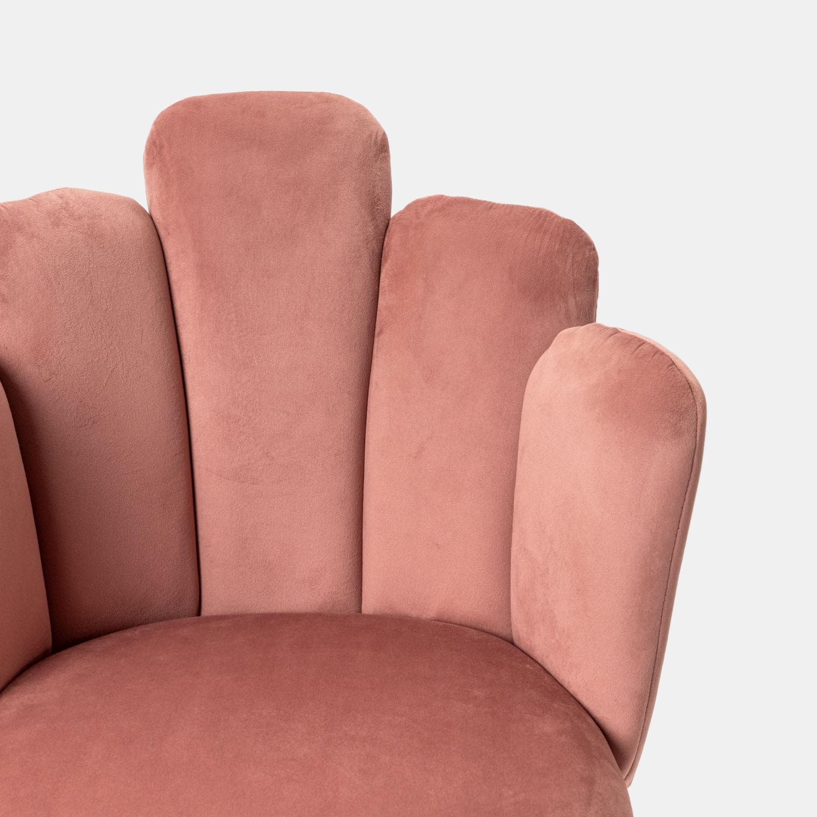 Sedia in velluto rosa antico con schienale a conchiglia e gambe in metallo finitura oro - Pedersen