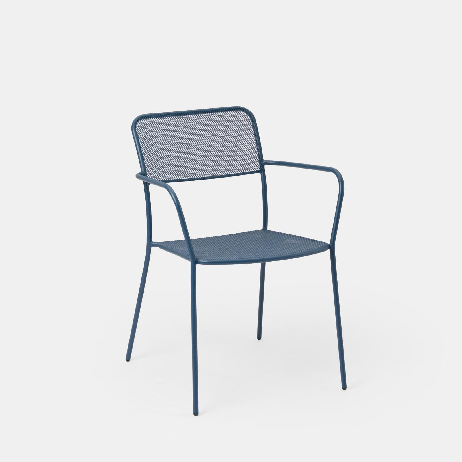 Sedia da esterno con braccioli impilabile in acciaio blu oceano - Faber