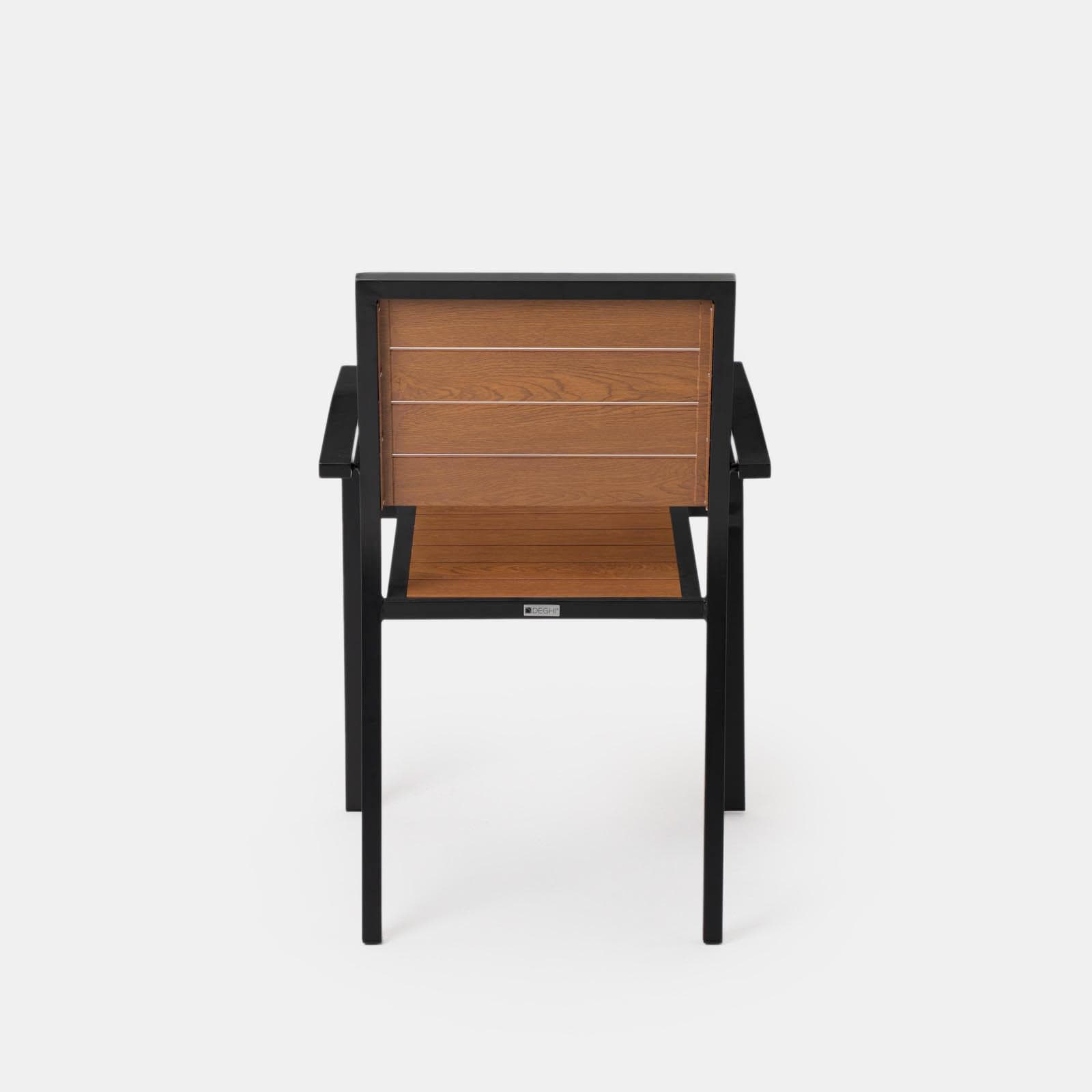 Sedia da esterno con braccioli in alluminio antracite e doghe effetto legno caramello - Carioca Wood