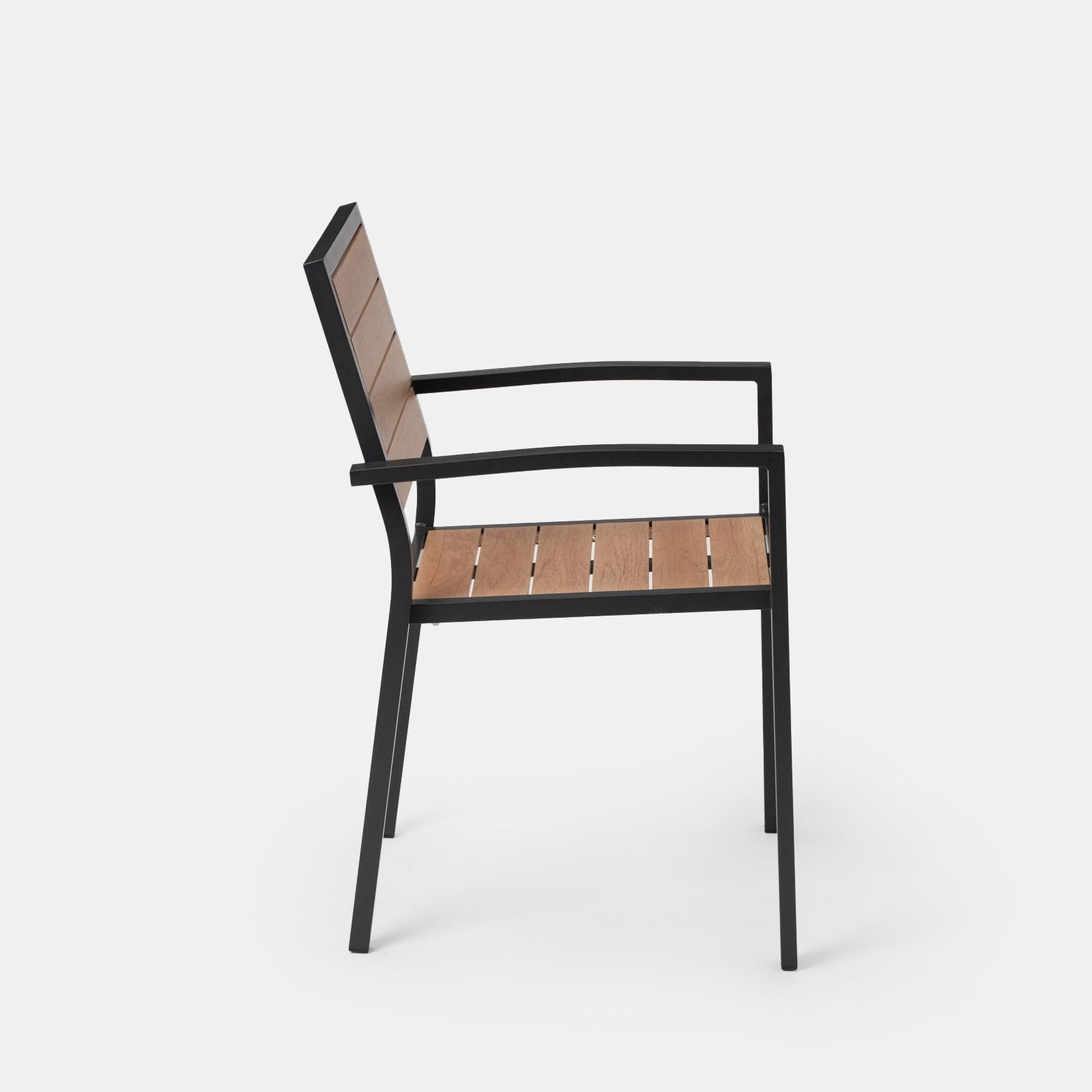 Sedia da esterno con braccioli in alluminio antracite e doghe effetto legno miele - Carioca Wood