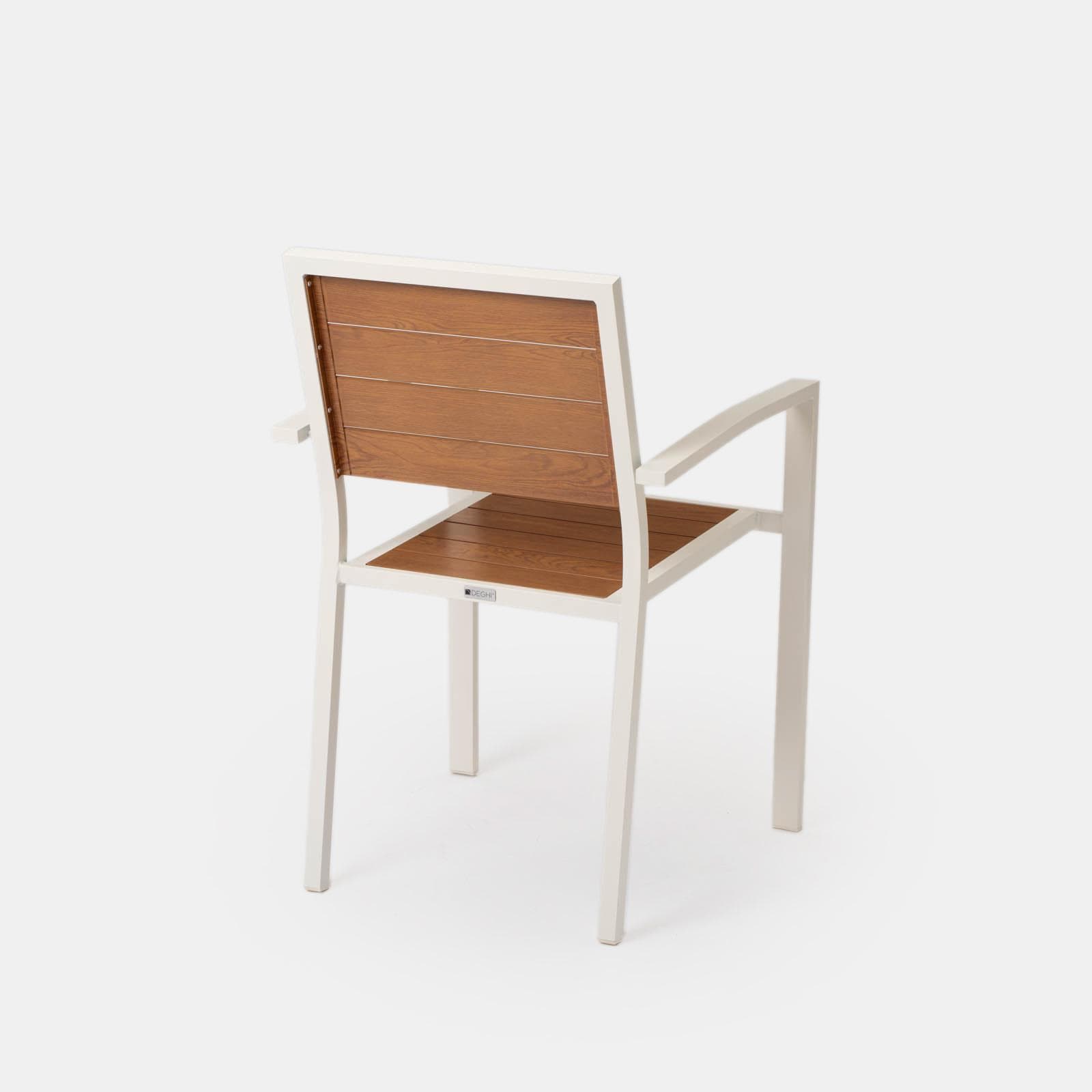 Sedia da esterno con braccioli in alluminio bianco e doghe effetto legno caramello - Carioca Wood