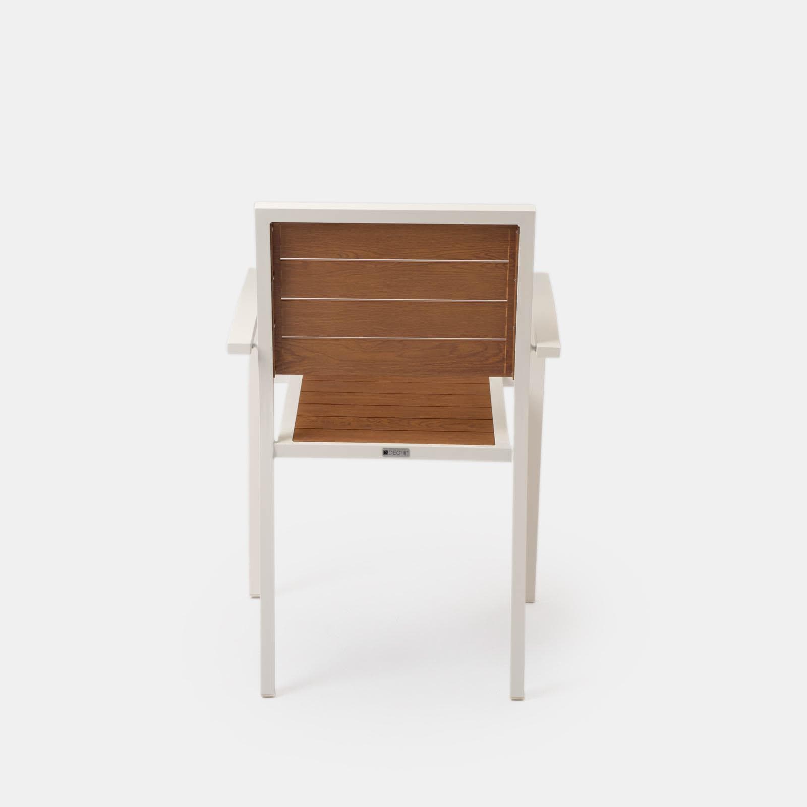 Sedia da esterno con braccioli in alluminio bianco e doghe effetto legno caramello - Carioca Wood