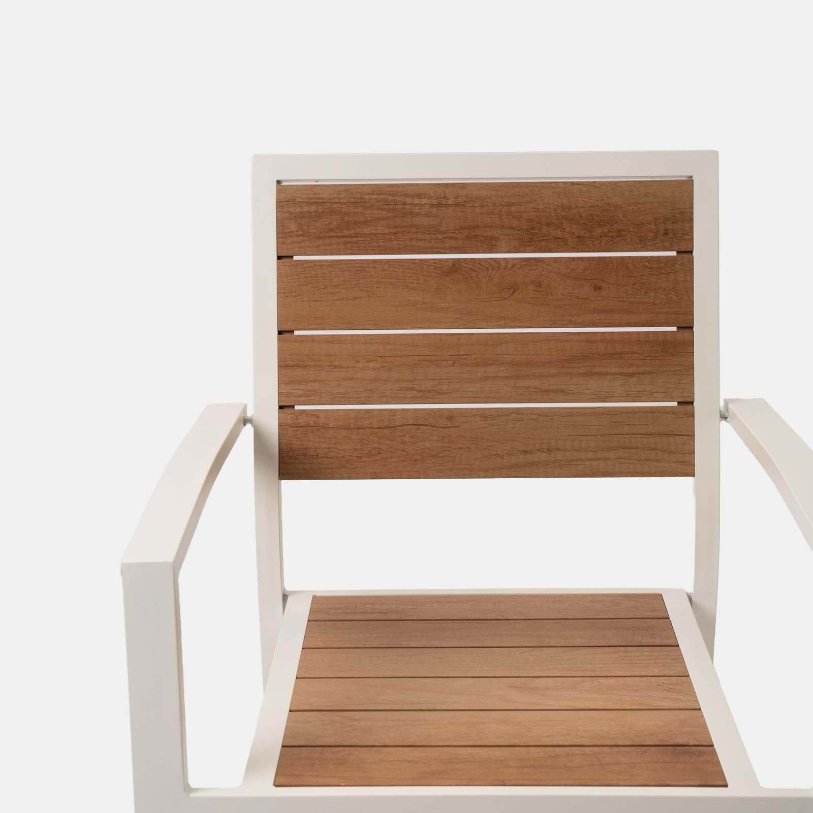 Sedia da esterno con braccioli in alluminio bianco e doghe effetto legno miele - Carioca Wood