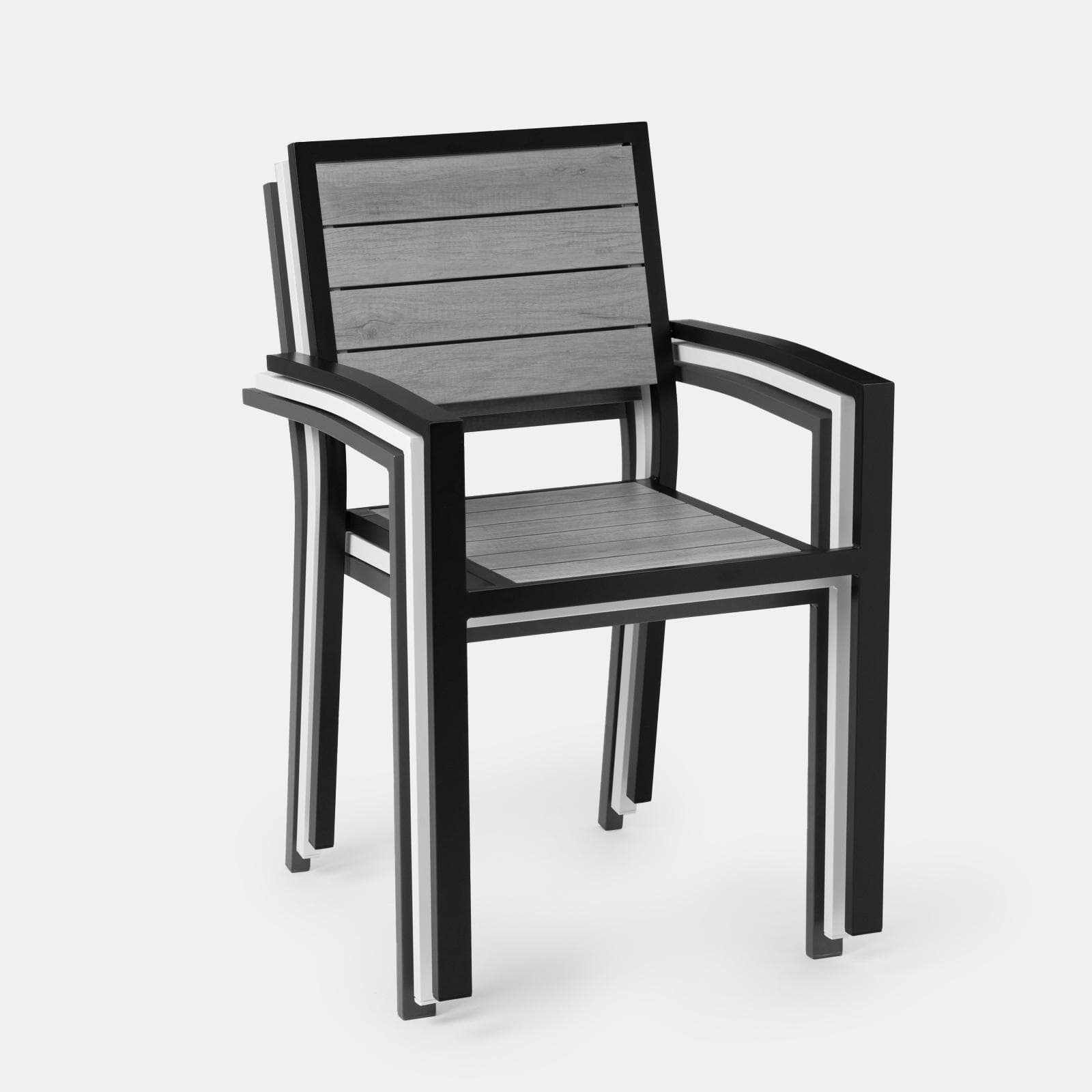 Sedia da esterno con braccioli in alluminio bianco e doghe effetto legno miele - Carioca Wood