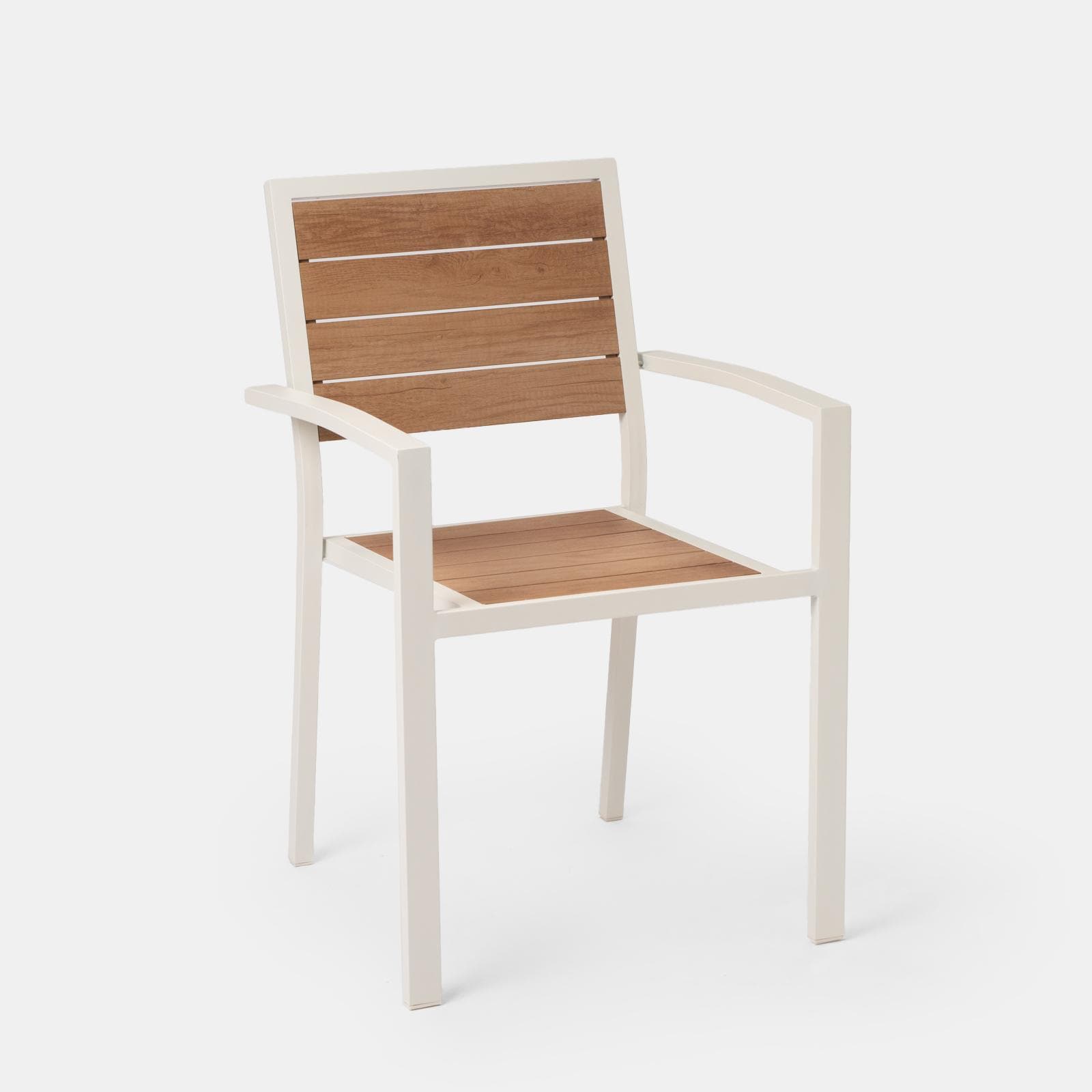 Sedia da esterno con braccioli in alluminio bianco e doghe effetto legno miele - Carioca Wood