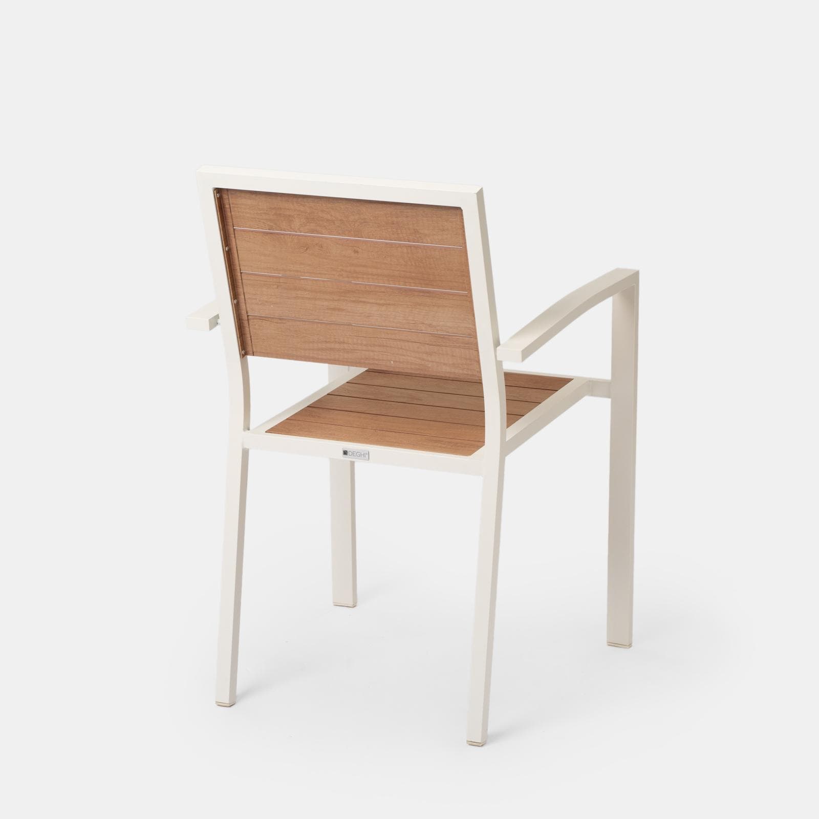 Sedia da esterno con braccioli in alluminio bianco e doghe effetto legno miele - Carioca Wood