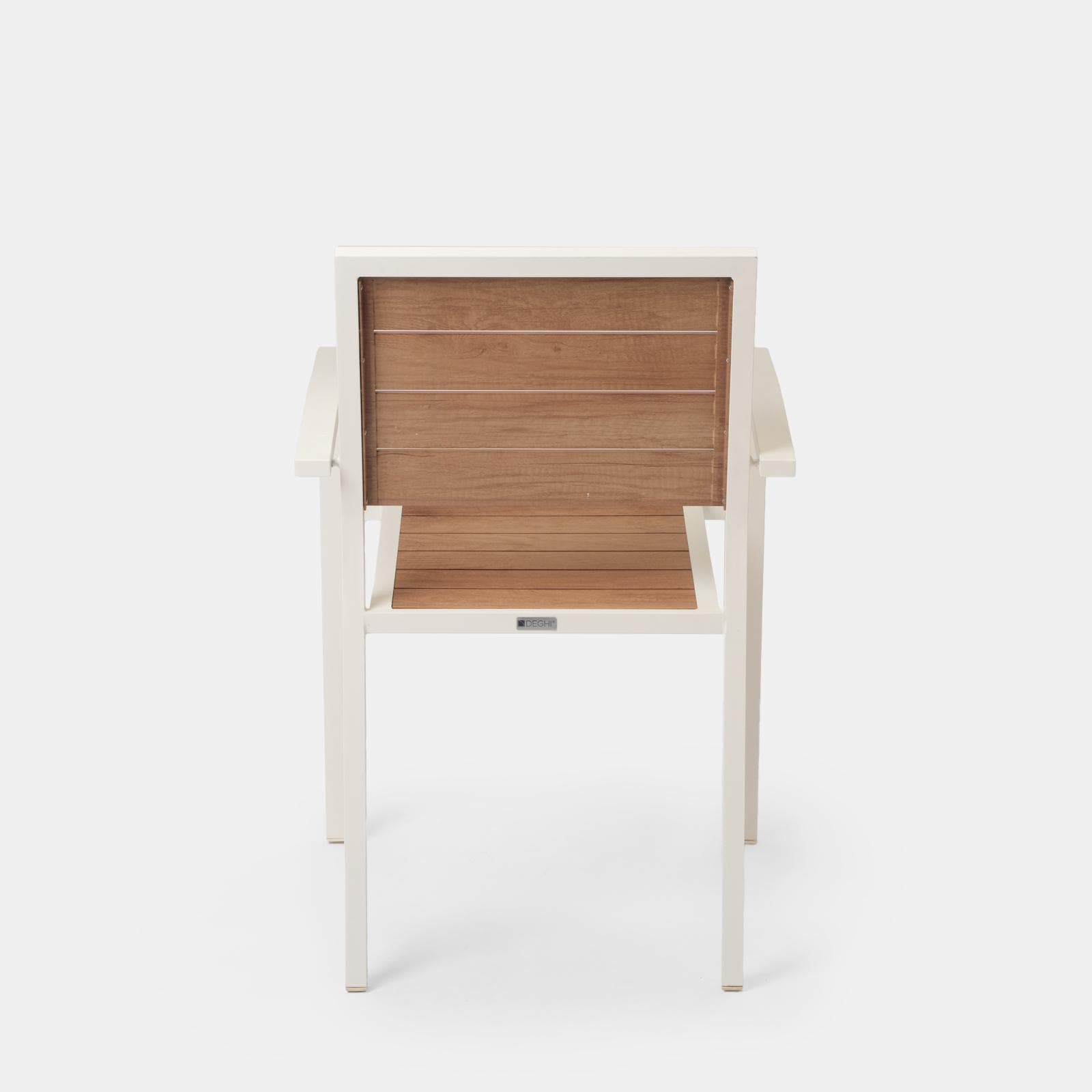Sedia da esterno con braccioli in alluminio bianco e doghe effetto legno miele - Carioca Wood