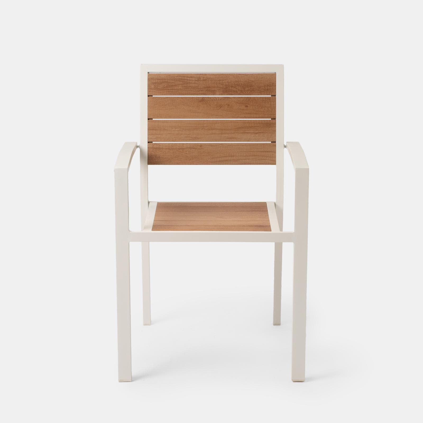 Sedia da esterno con braccioli in alluminio bianco e doghe effetto legno miele - Carioca Wood