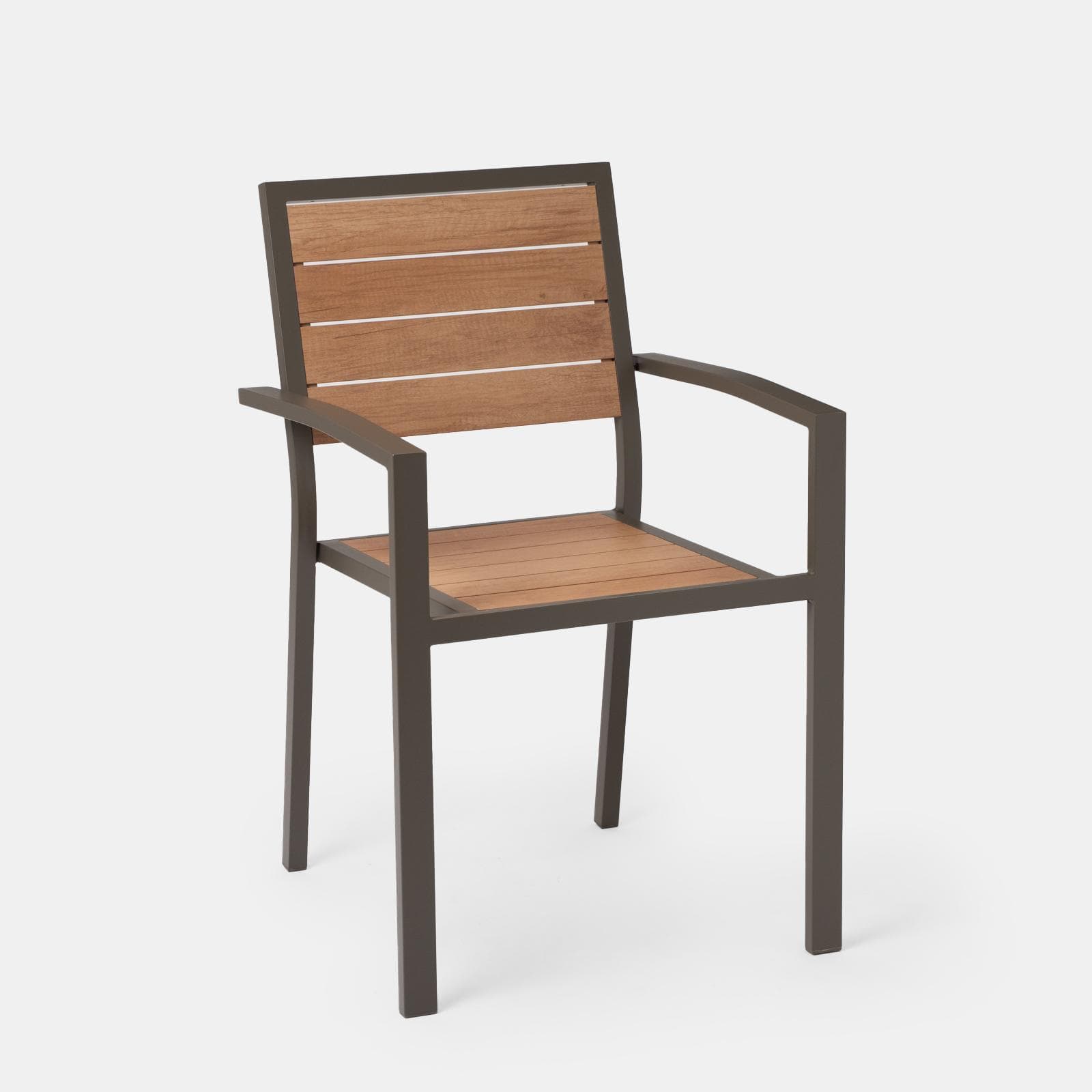 Sedia da esterno con braccioli in alluminio tortora e doghe effetto legno miele - Carioca Wood