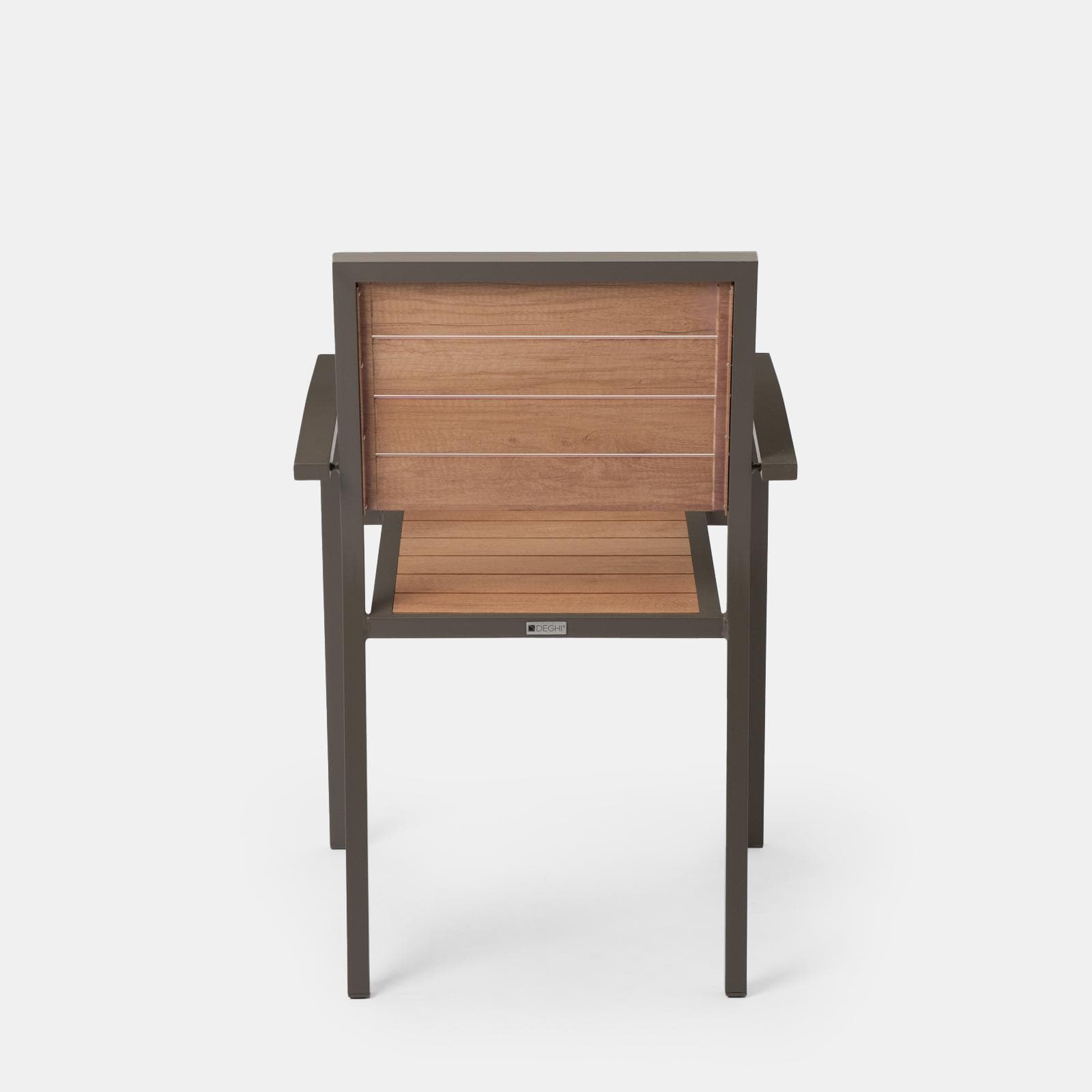 Sedia da esterno con braccioli in alluminio tortora e doghe effetto legno miele - Carioca Wood