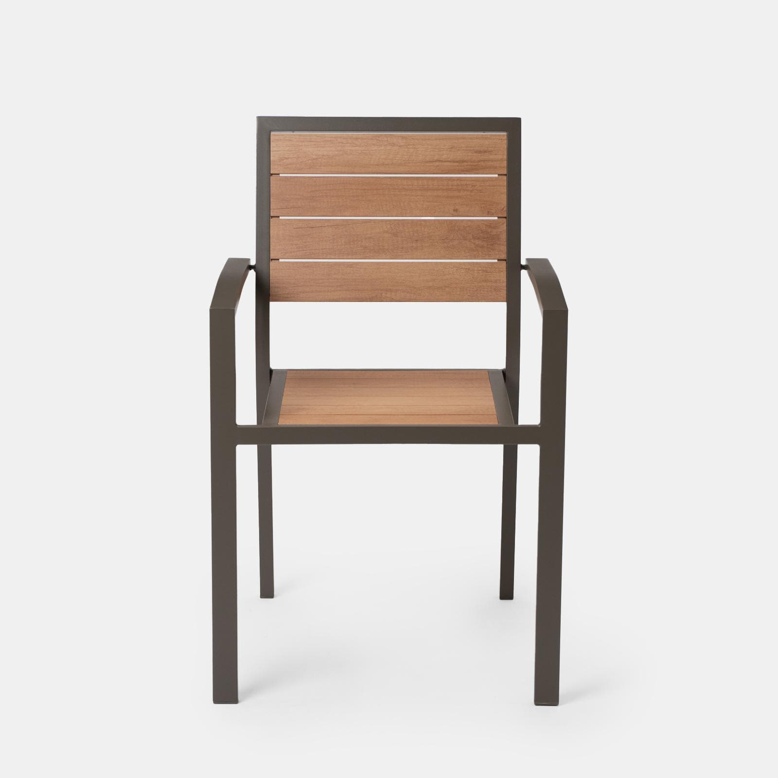 Sedia da esterno con braccioli in alluminio tortora e doghe effetto legno miele - Carioca Wood