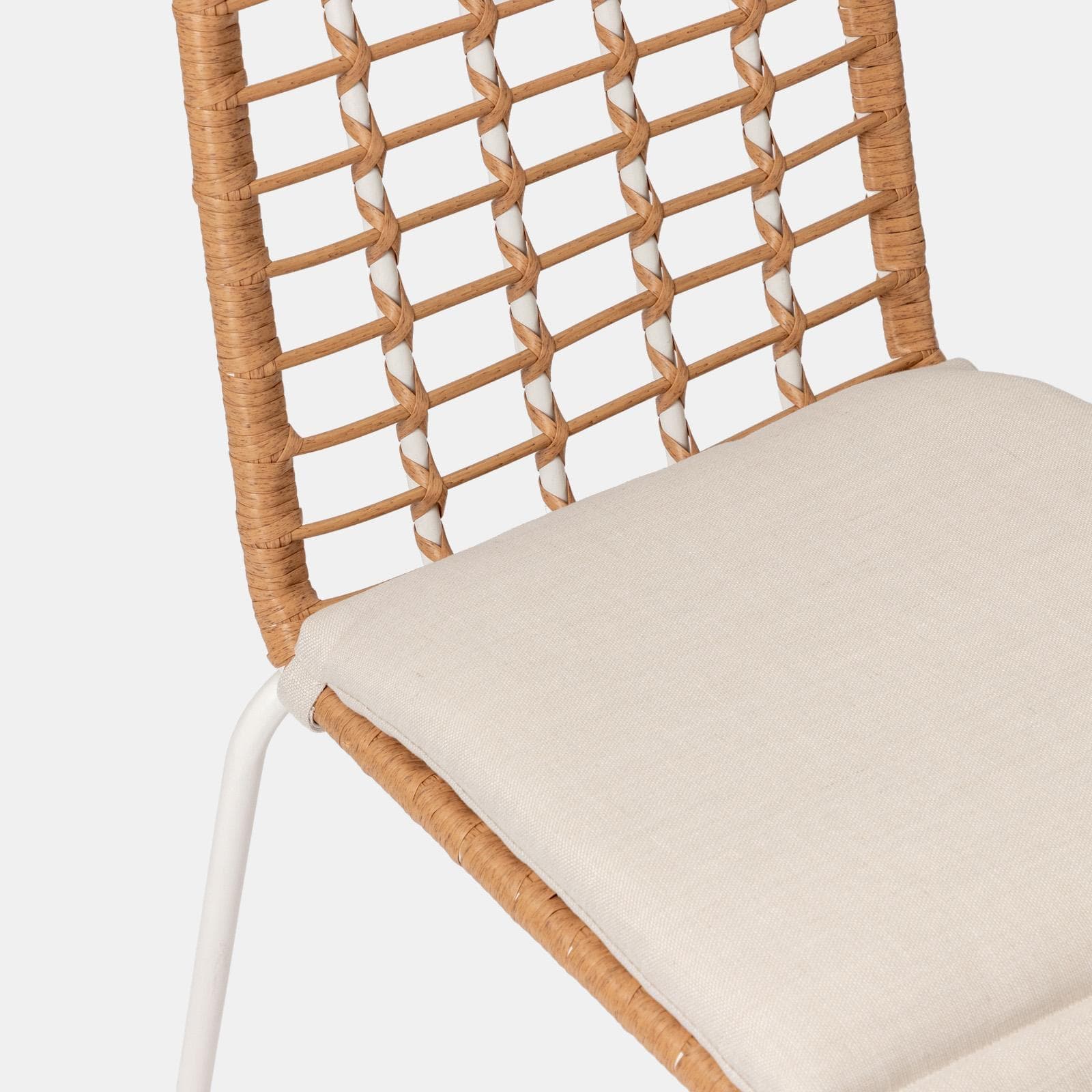Sedia da esterno impilabile in acciaio bianco e polyrattan naturale con cuscino - Griel