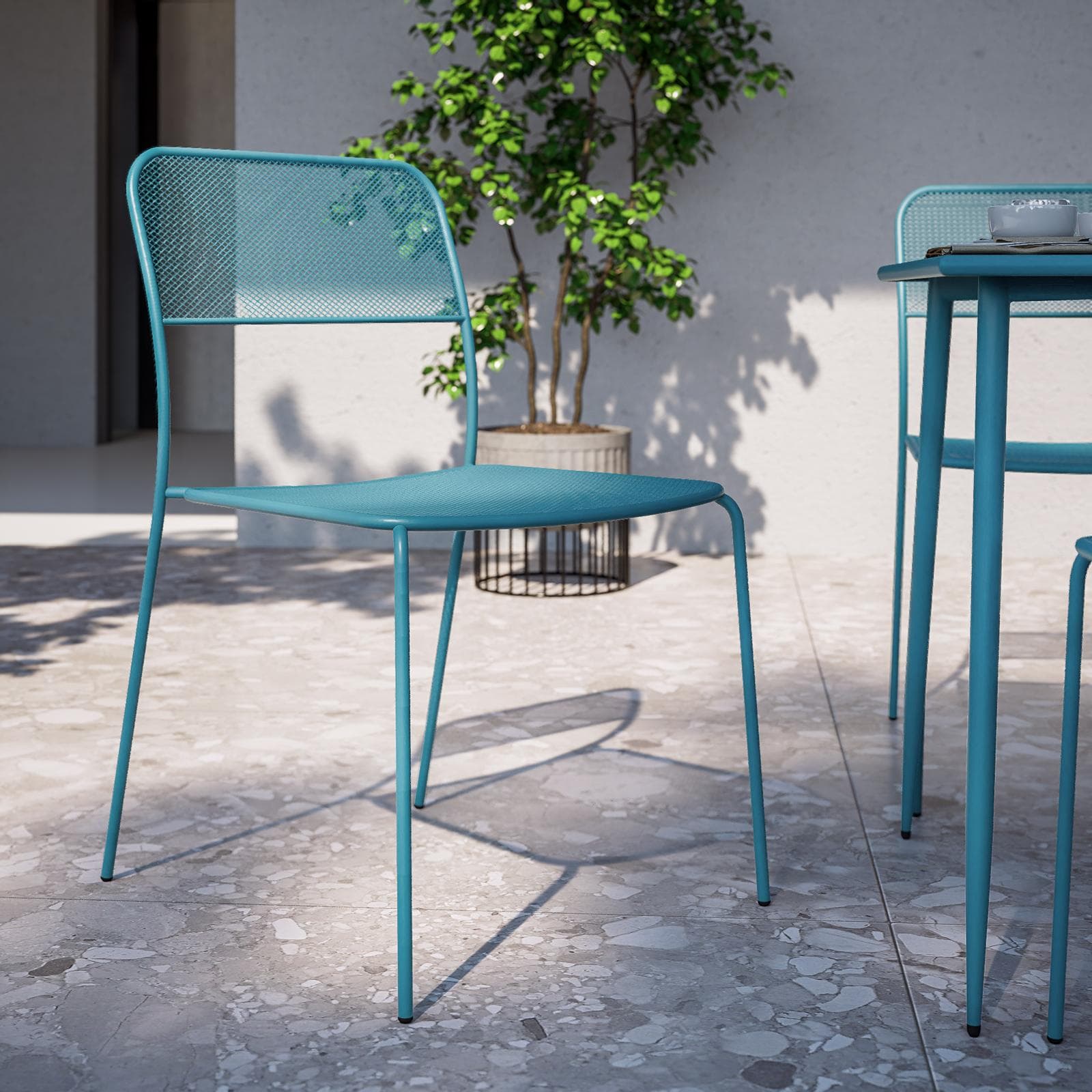 Sedia da esterno impilabile in acciaio blu maldive - Faber