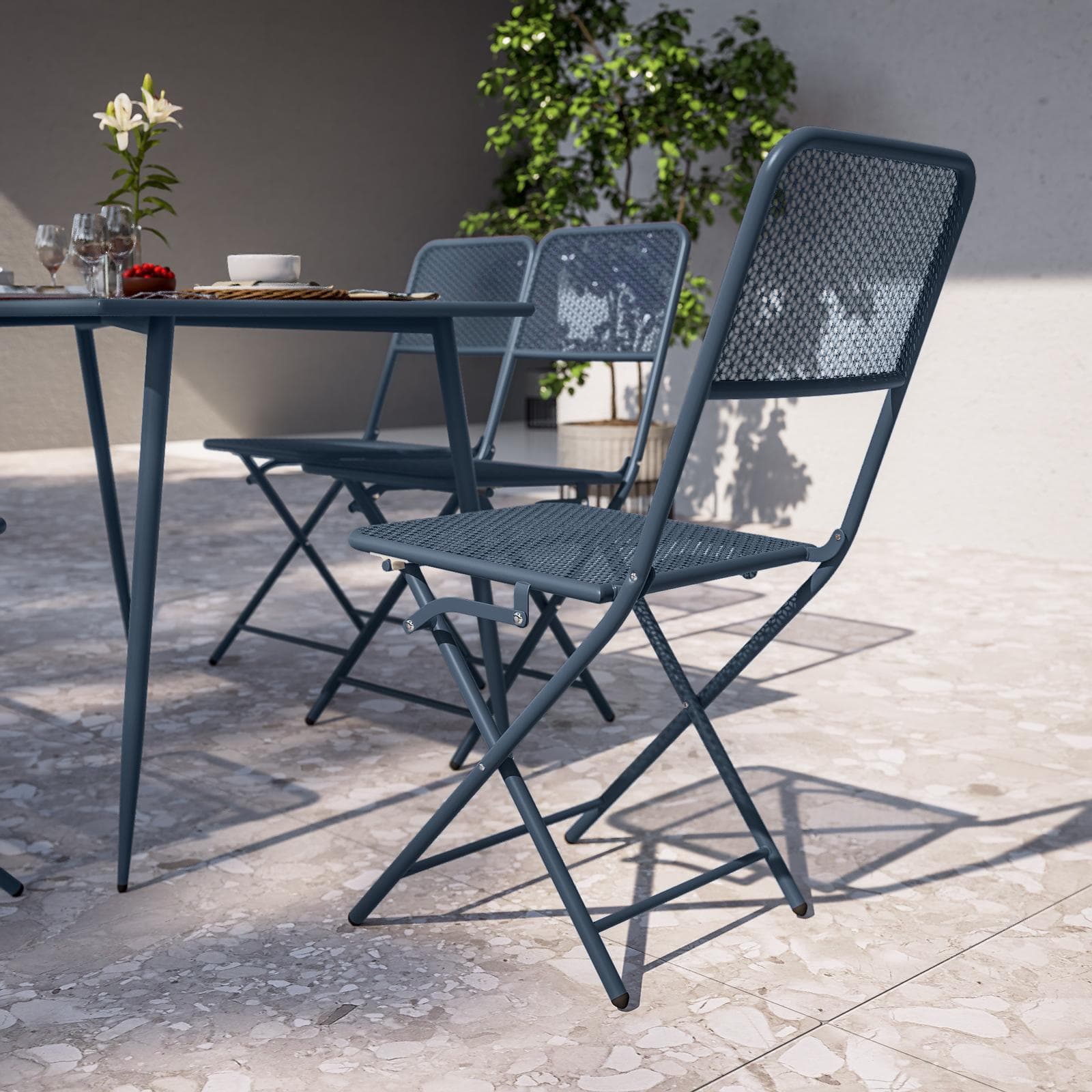 Sedia da esterno pieghevole in acciaio blu oceano - Faber