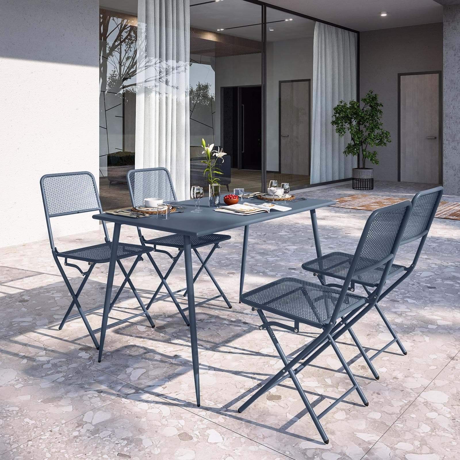 Sedia da esterno pieghevole in acciaio blu oceano - Faber