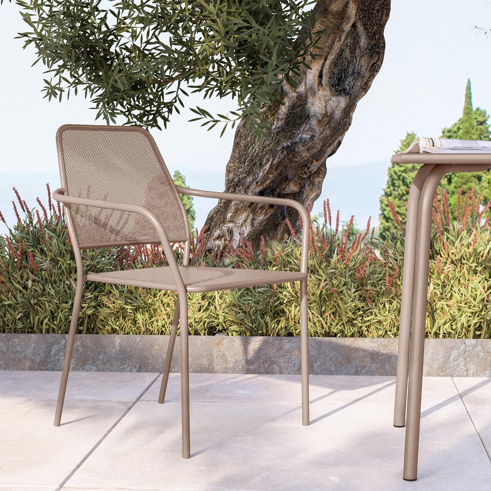 Sedia da giardino con braccioli in metallo tortora linea squadrata - Dama
