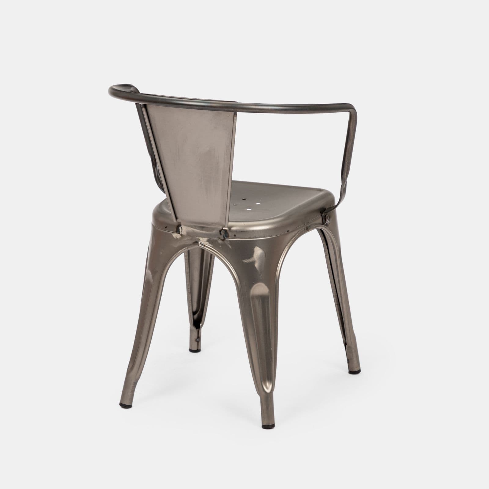 Sedia da giardino con braccioli stile industrial in metallo grigio spazzolato - Farley