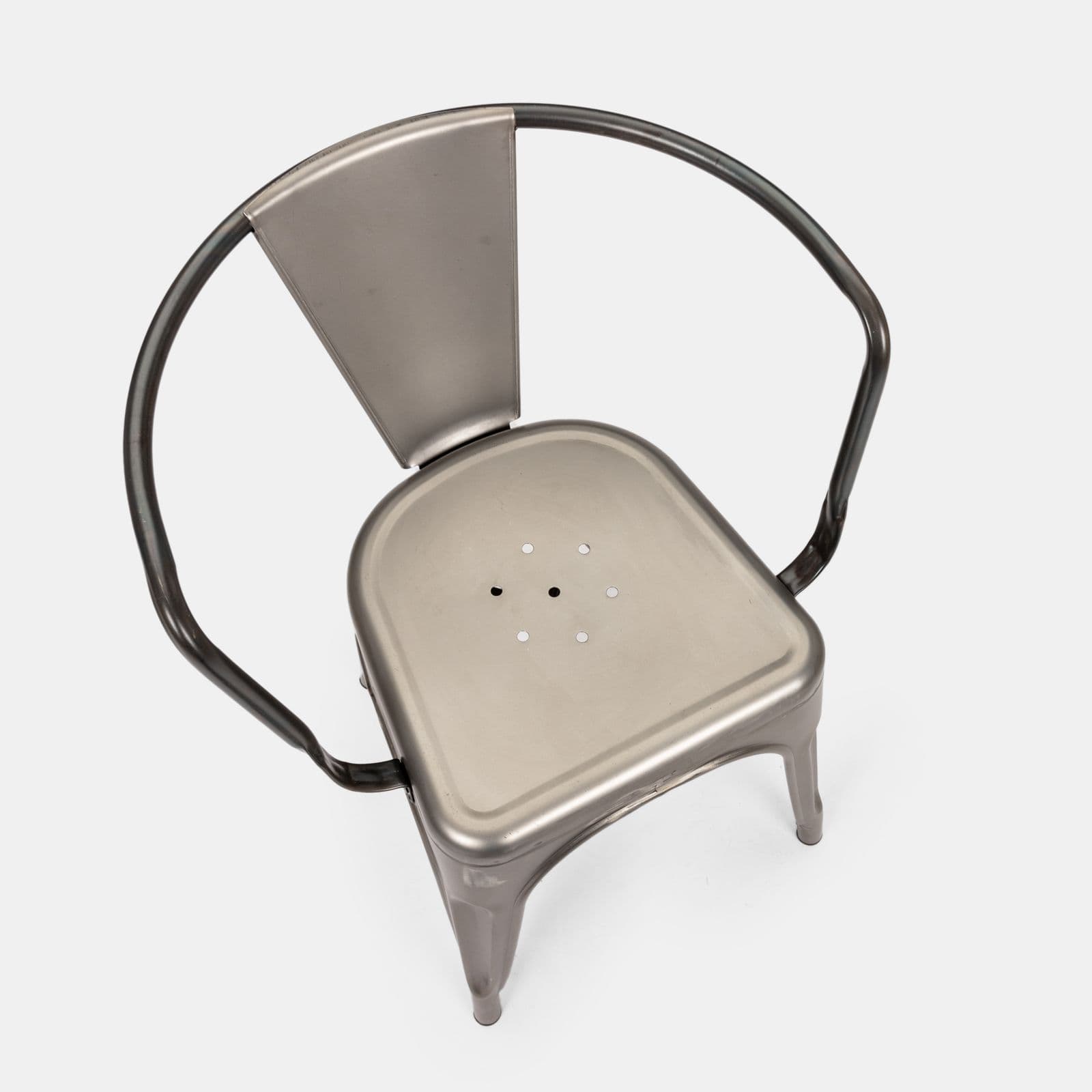 Sedia da giardino con braccioli stile industrial in metallo grigio spazzolato - Farley