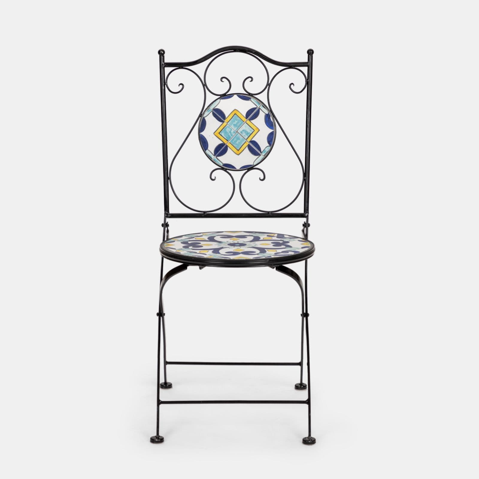 Sedia da giardino con decorazione mosaico a fiori blu - Otranto