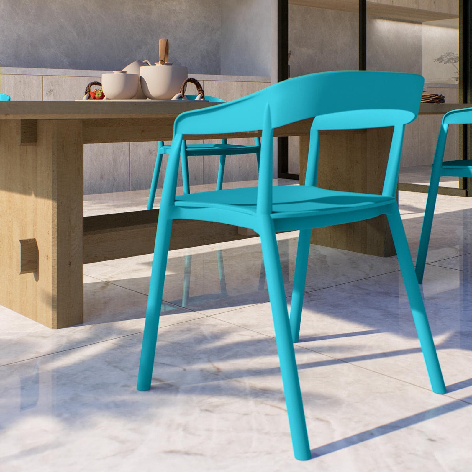 Sedia da giardino con schienale avvolgente in polipropilene blu maldive - Astrin